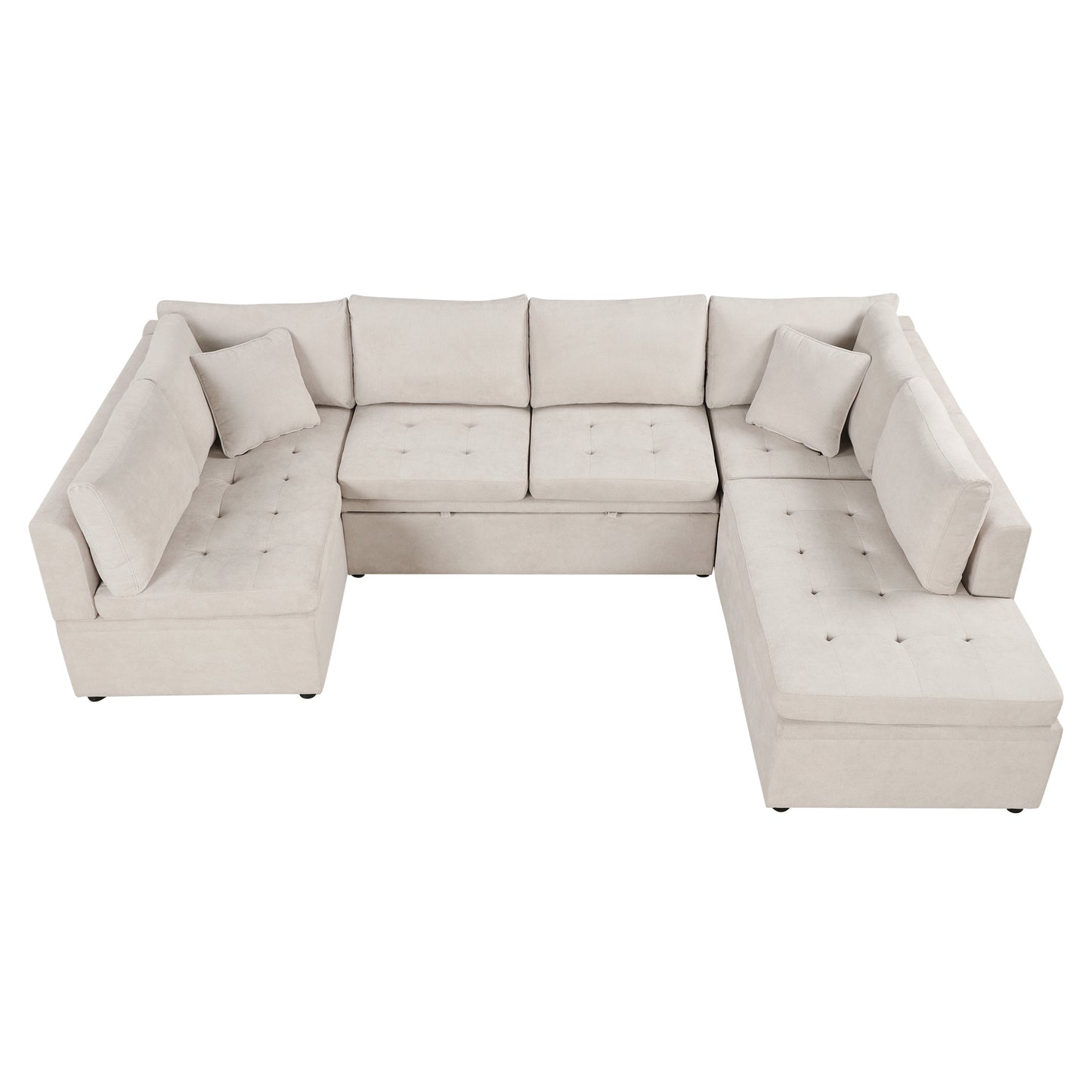 Sofá seccional extragrande de 117.3" en forma de U, sofá cama extraíble con dos cojines para sala de estar, color beige