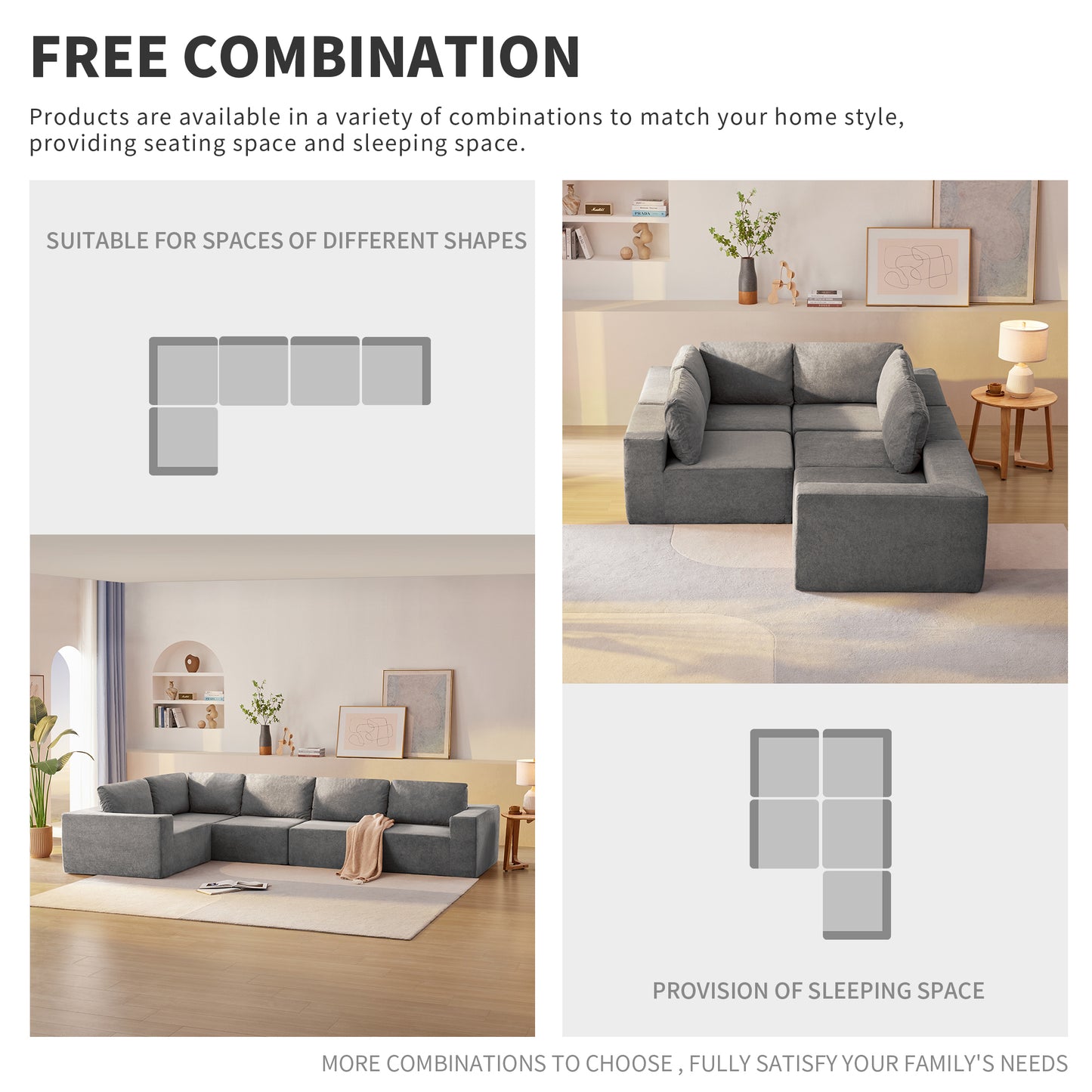Sofá modular seccional en forma de L de 116 x 116 pulgadas, juego de sofá de piso de lujo, muebles de interior tapizados, sofá de espuma comprimida para sala de estar y dormitorio, combinación de 5 piezas, 3 colores