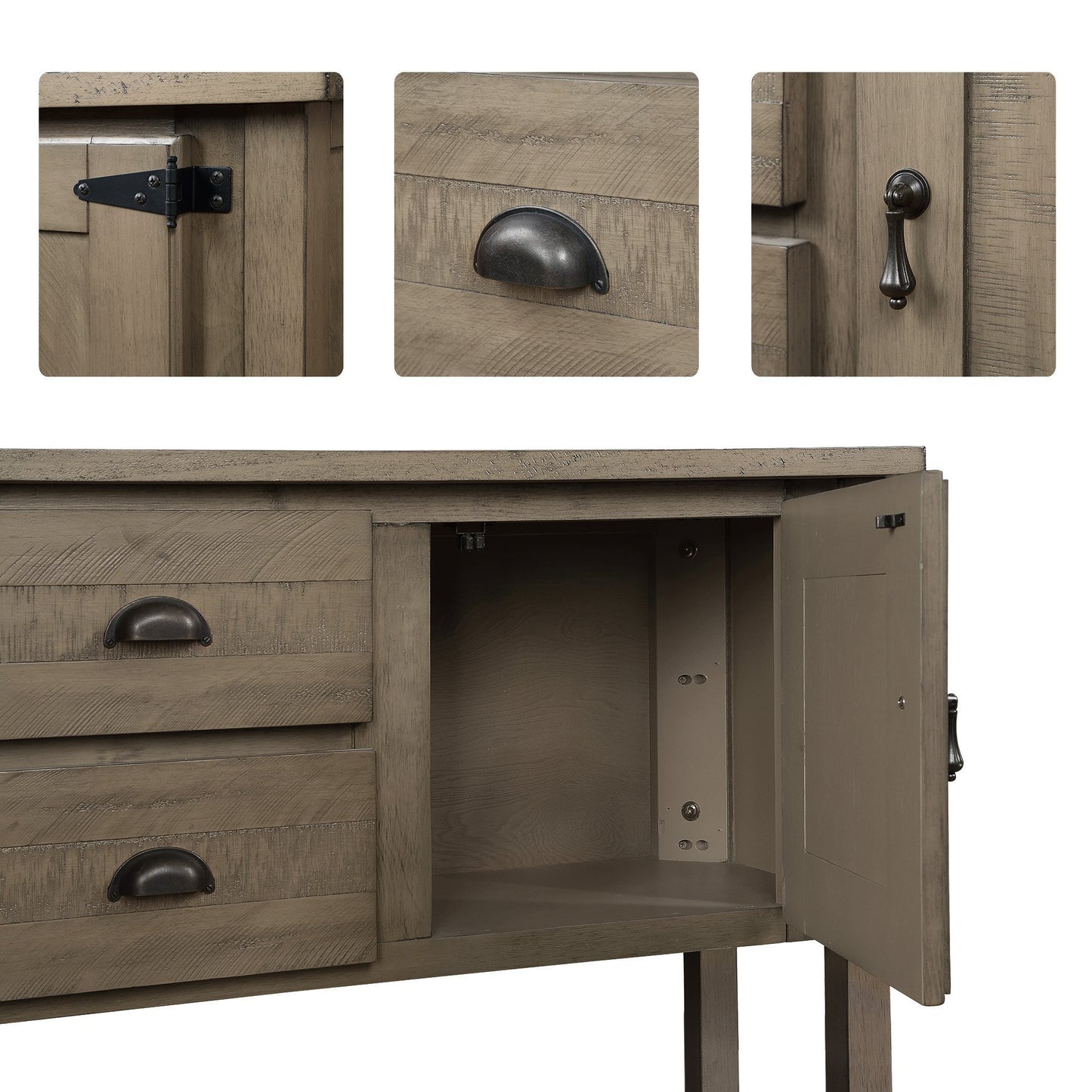Aparador de madera maciza de 48 pulgadas con 2 cajones, gabinetes y estante inferior, estilo retro, para comedor, sala de estar, cocina y comedor (rústico).