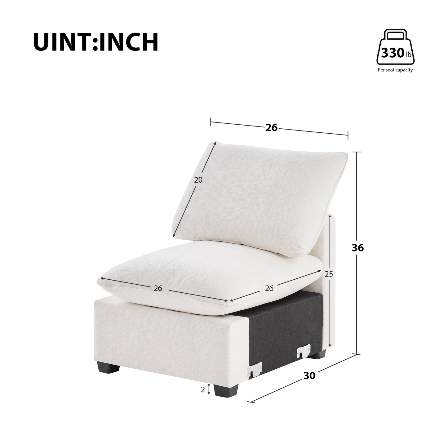 30*26" Single Seat Module for Modular Sectional Sofa,Deep Seat,Chenille,2 Colors
