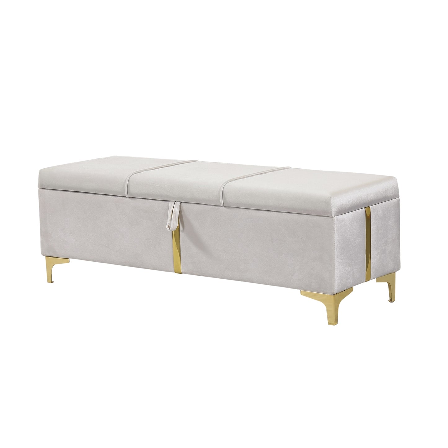 Juego de dormitorio de 2 piezas, cama Queen con plataforma tapizada y sistema de almacenamiento hidráulico, otomana con patas de metal, color beige.