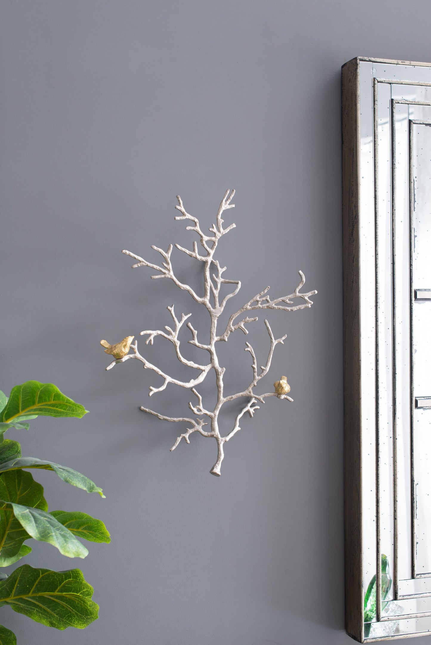 17x5.5x22" Metal Branch Wall Sculptures with Bird Accents, Set of 2