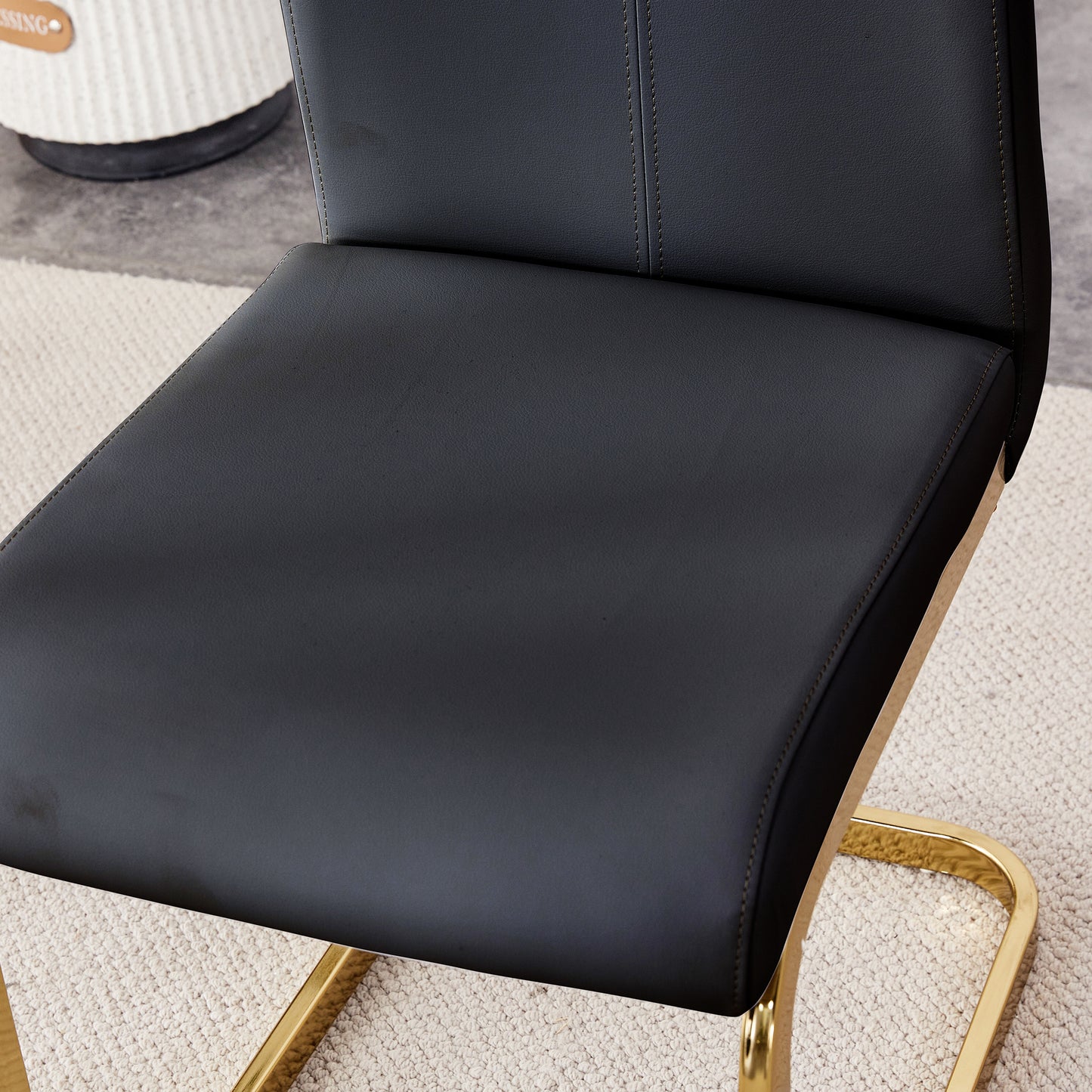 Table and chair set,Modern rectangular table with 0.4 inch black patterned tabletop and gold legs, suitable for kitchen, dining room, and living room , Comfortable PU seats,perfect for dinner, meet