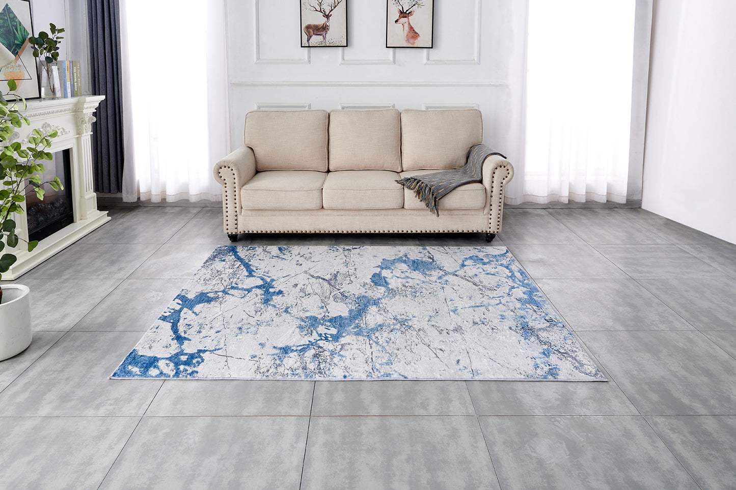ZARA Collection Abstract Design Silver Blue (5' ft x 3' ft) Machine Washable Super Soft Area Rug