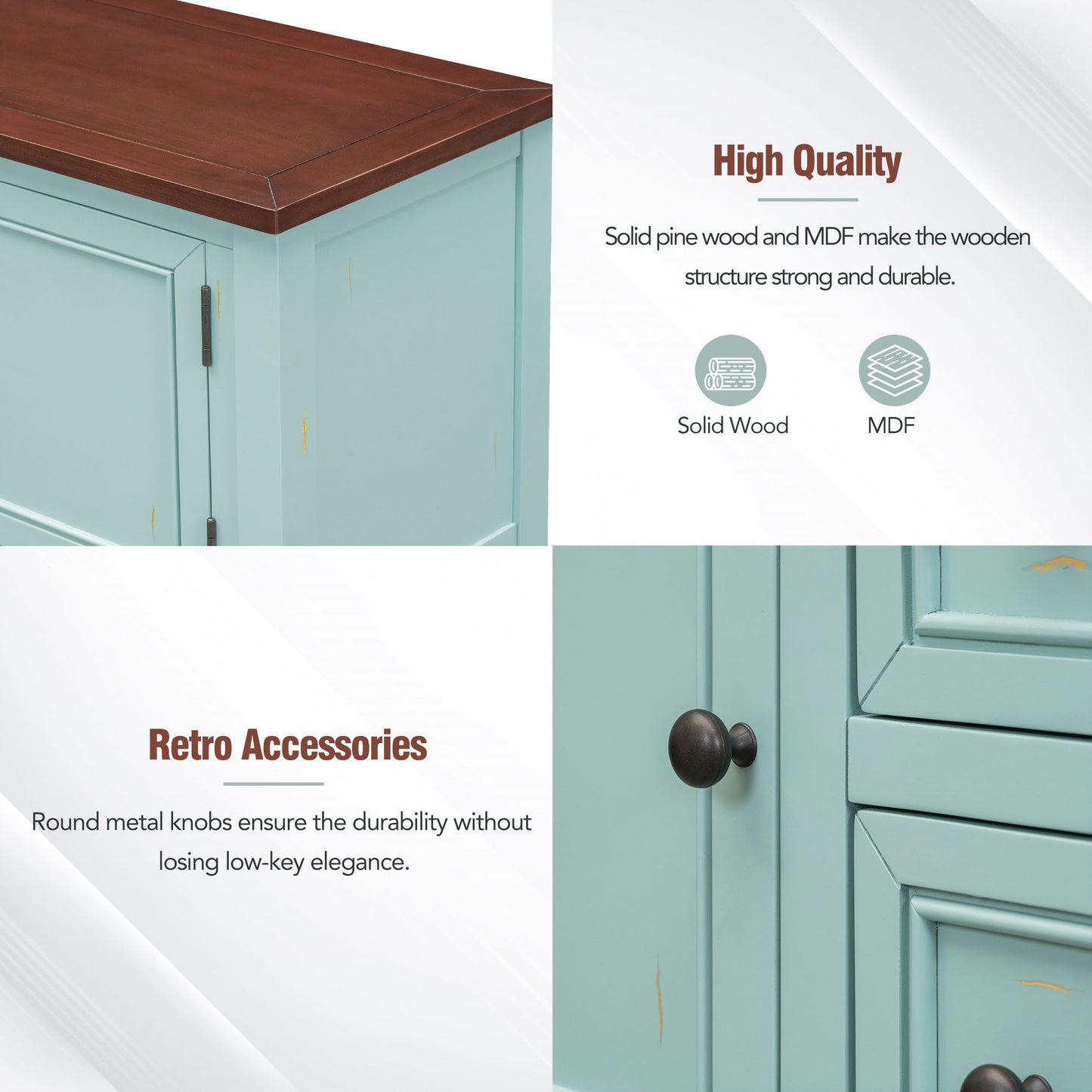 TREXM Cambridge Series Ample Storage Vintage Console Table with Four Small Drawers and Bottom Shelf for Living Rooms, Entrances and Kitchens (Retro Blue, OLD SKU: WF190263AAC)