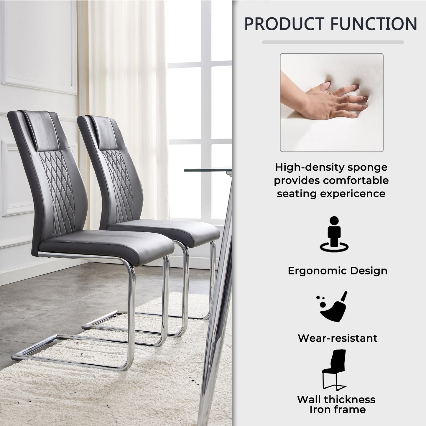 Table and chair set, modern dining table, imitation marble white top and silver legs, soft and comfortable dining chair, perfect for dinner, meetings, home and office decor