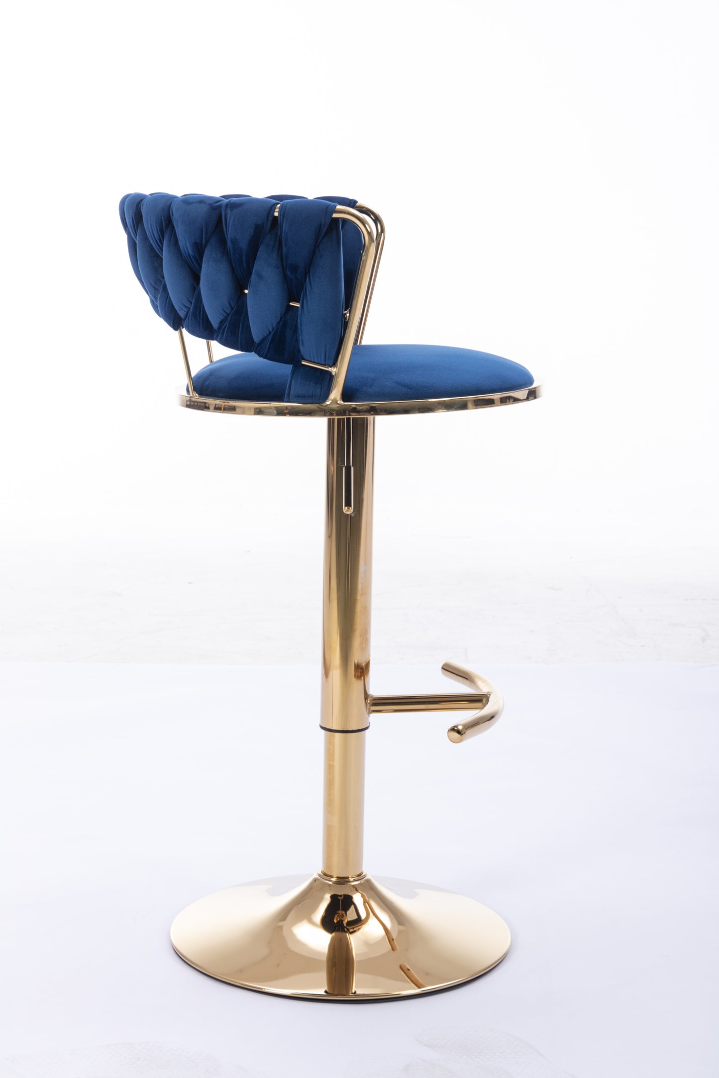 Set of 2 Bar Stools,with Chrome Footrest and Base Swivel Height Adjustable Mechanical Lifting Velvet + Golden Leg Simple Bar Stool-BLUE