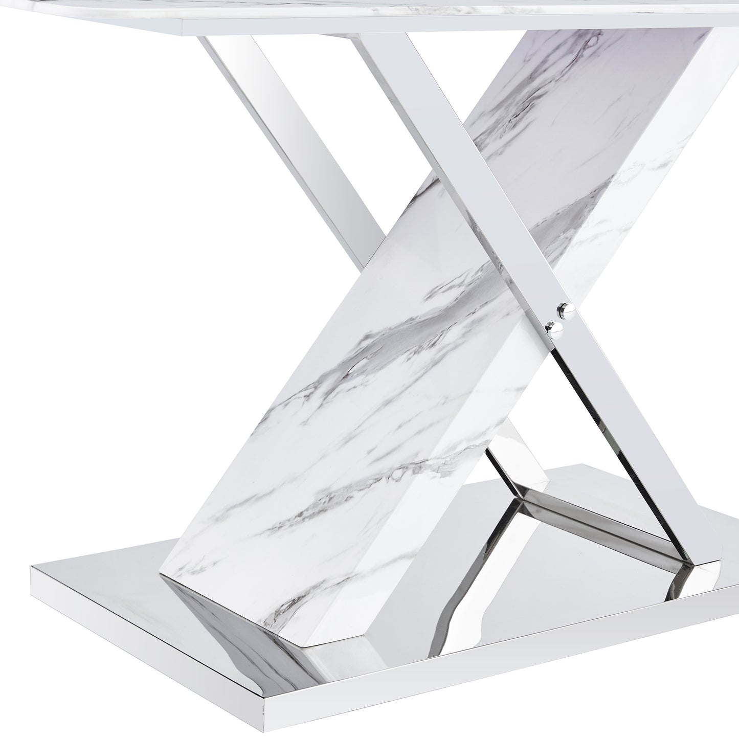 Table and chair set, modern dining table, imitation marble white top and silver legs, soft and comfortable dining chair, perfect for dinner, meetings, home and office decor