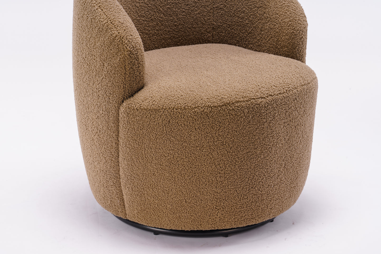 Teddy Fabric Swivel Accent Armchair Barrel Chair With Black Powder Coating Metal Ring,Coffee Brown
