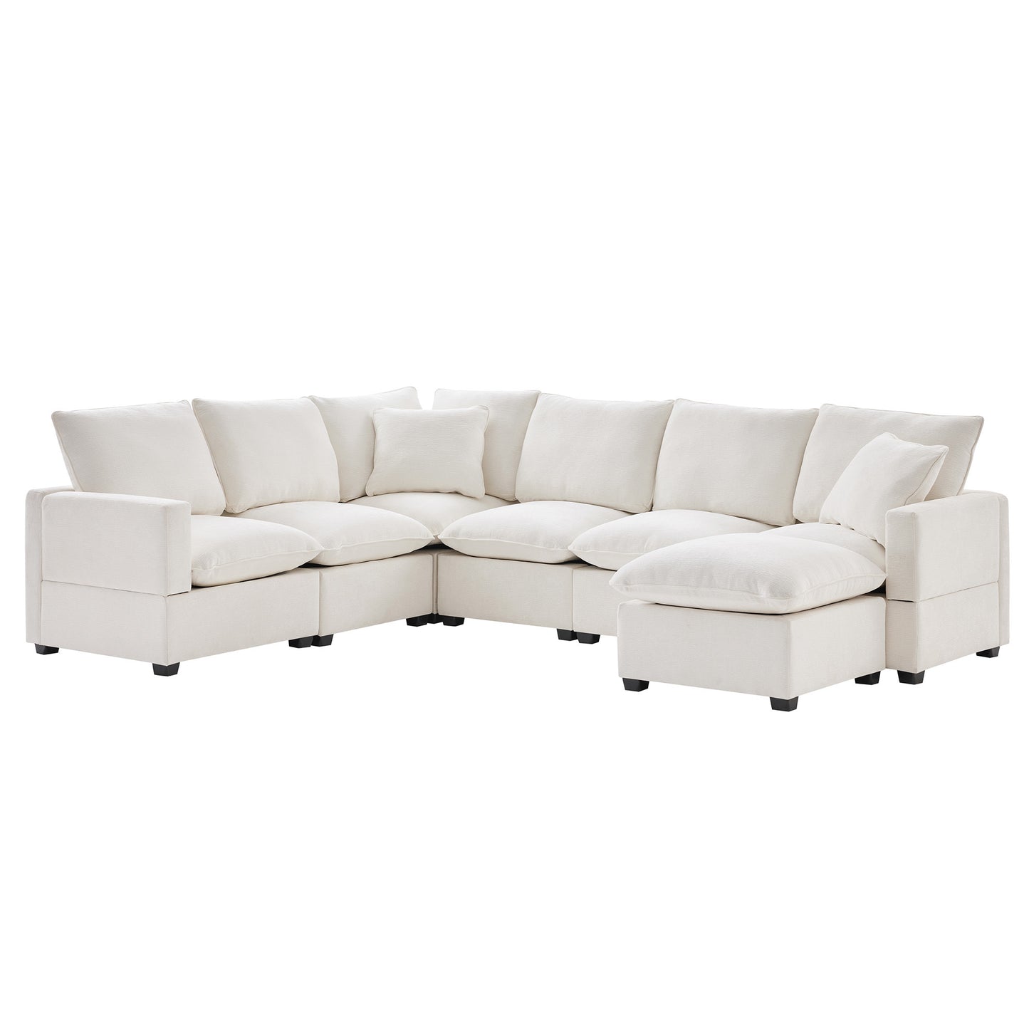 110*86" Modern U Shape Modular Sofa, 7 Seat Chenille Sectional Couch Set with 2 Pillows Included, Freely Combinable Indoor Funiture for Living Room, Apartment, Office, 2 Colors