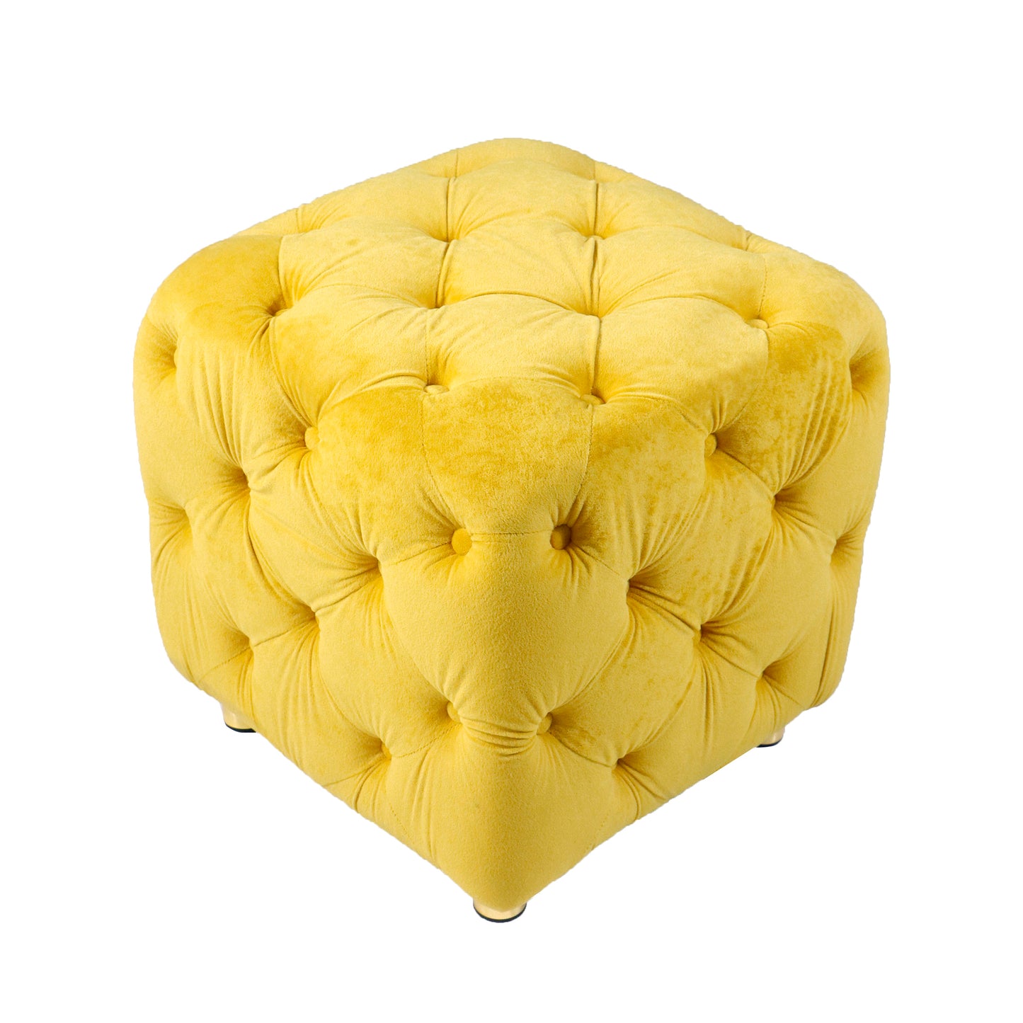 Otomana moderna tapizada en terciopelo amarillo, exquisita mesa auxiliar pequeña, reposapiés suave, tocador y silla de maquillaje, asiento cómodo para sala de estar, dormitorio y entrada.