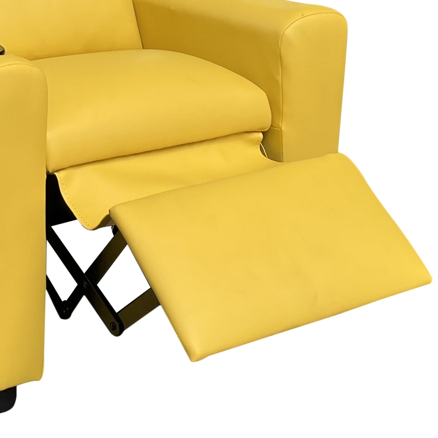 Sillón reclinable infantil Marisa de 22" de cuero sintético amarillo con portavasos