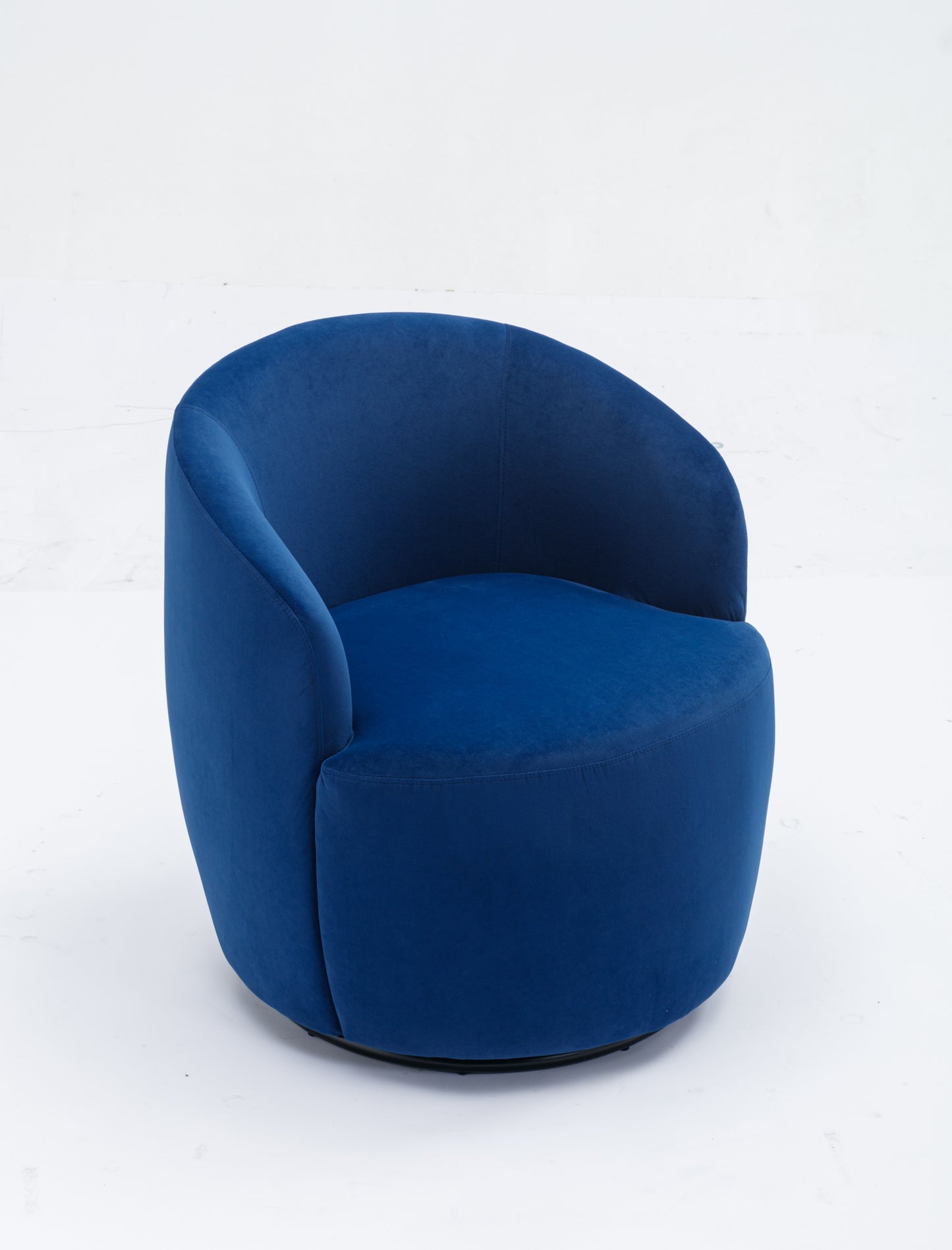 Sillón giratorio de terciopelo con acento tipo barril y aro metálico con revestimiento en polvo negro, color azul