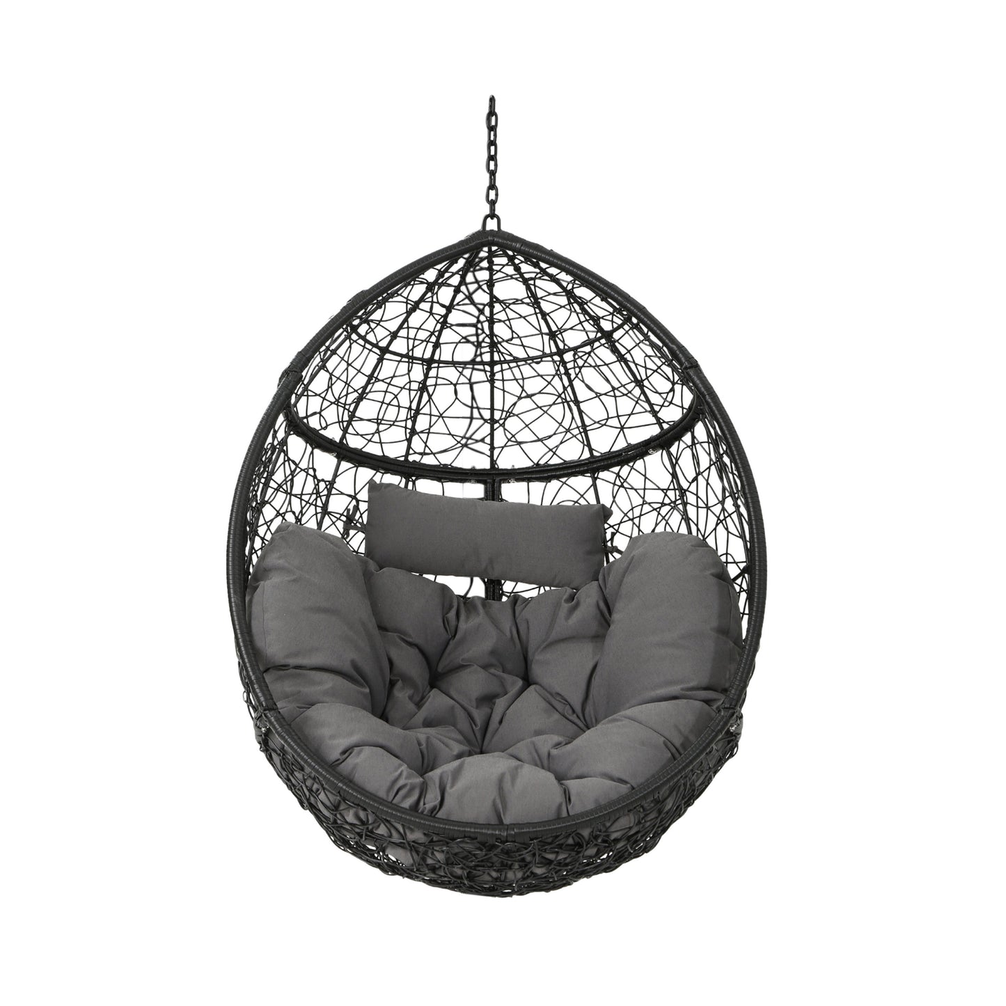 Kylie Boho Style Hanging Basket Chair Grey Rattan with Water-Resistant Cushions