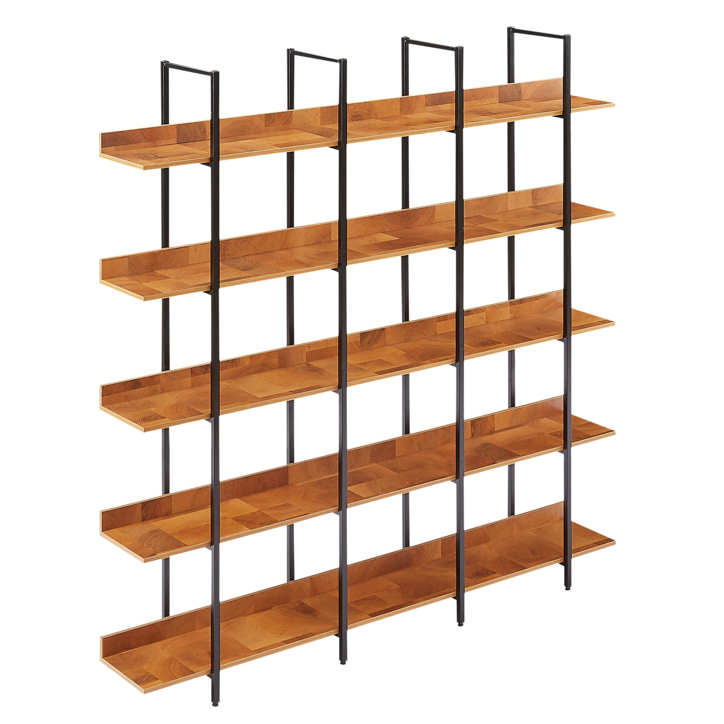 Estantería de 5 niveles para oficina en casa, estilo industrial vintage, tablero de MDF, estructura de metal negro, color marrón.