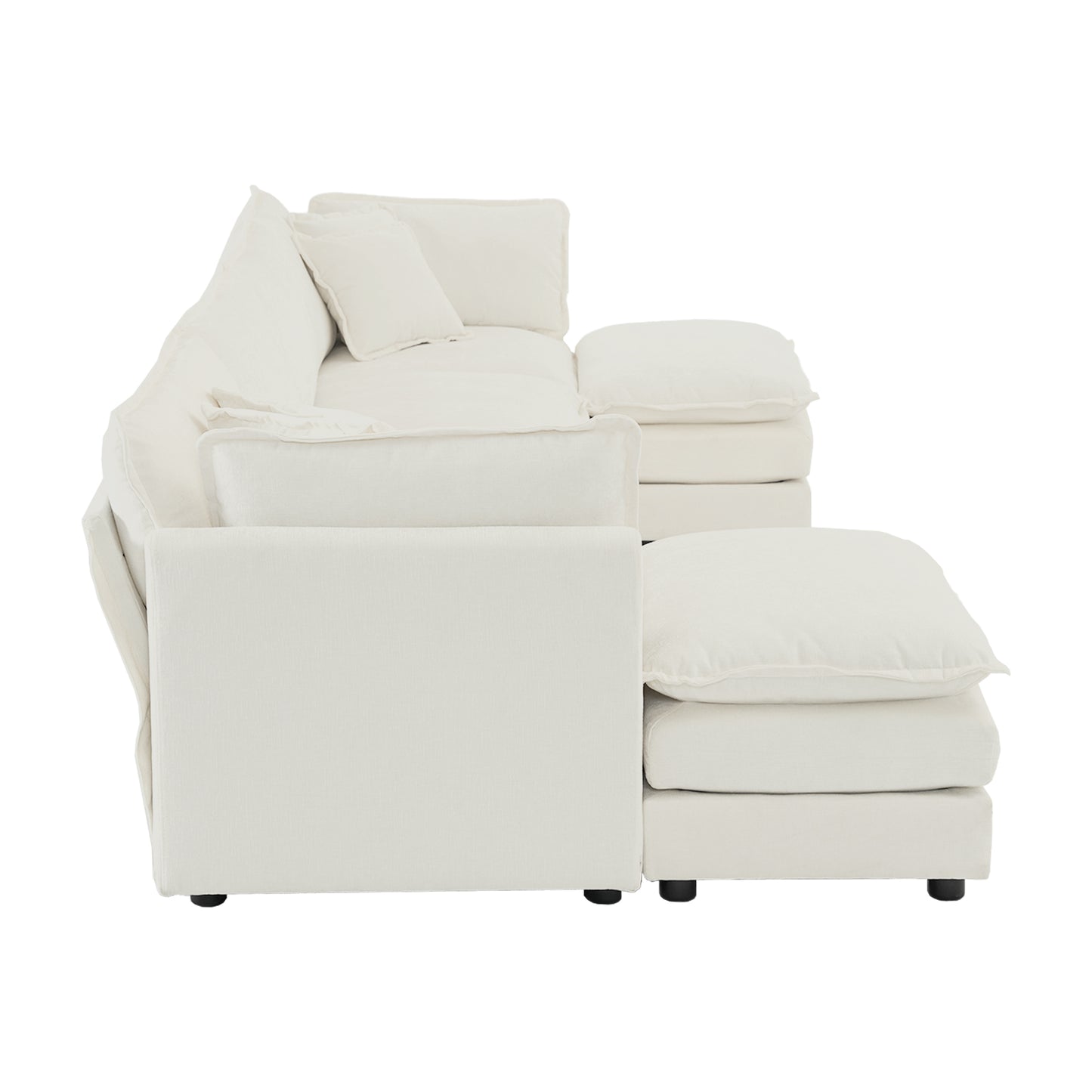 Comfort U Shaped Couch with Reversible Chaise, Modular Large U-Shape Sectional Sofa, Double Extra Ottomans,White Chenille