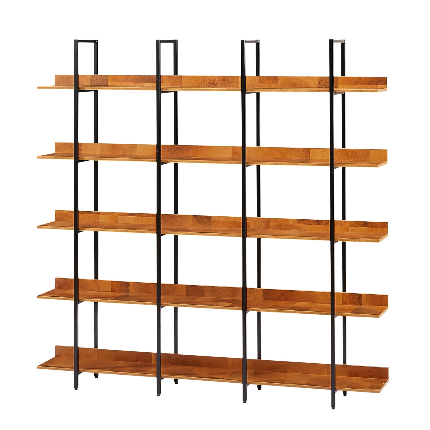 Estantería de 5 niveles para oficina en casa, estilo industrial vintage, tablero de MDF, estructura de metal negro, color marrón.