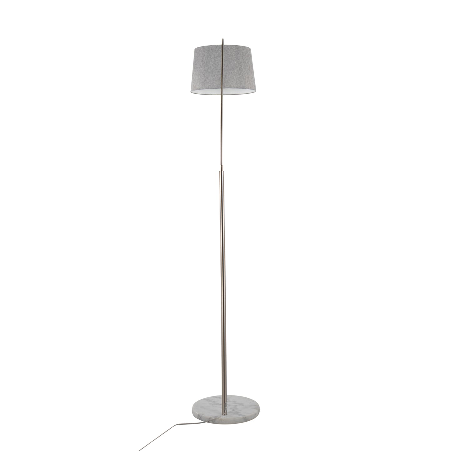 March Contemporary Floor Lamp in White Marble and Nickel with Grey Linen Shade by LumiSource