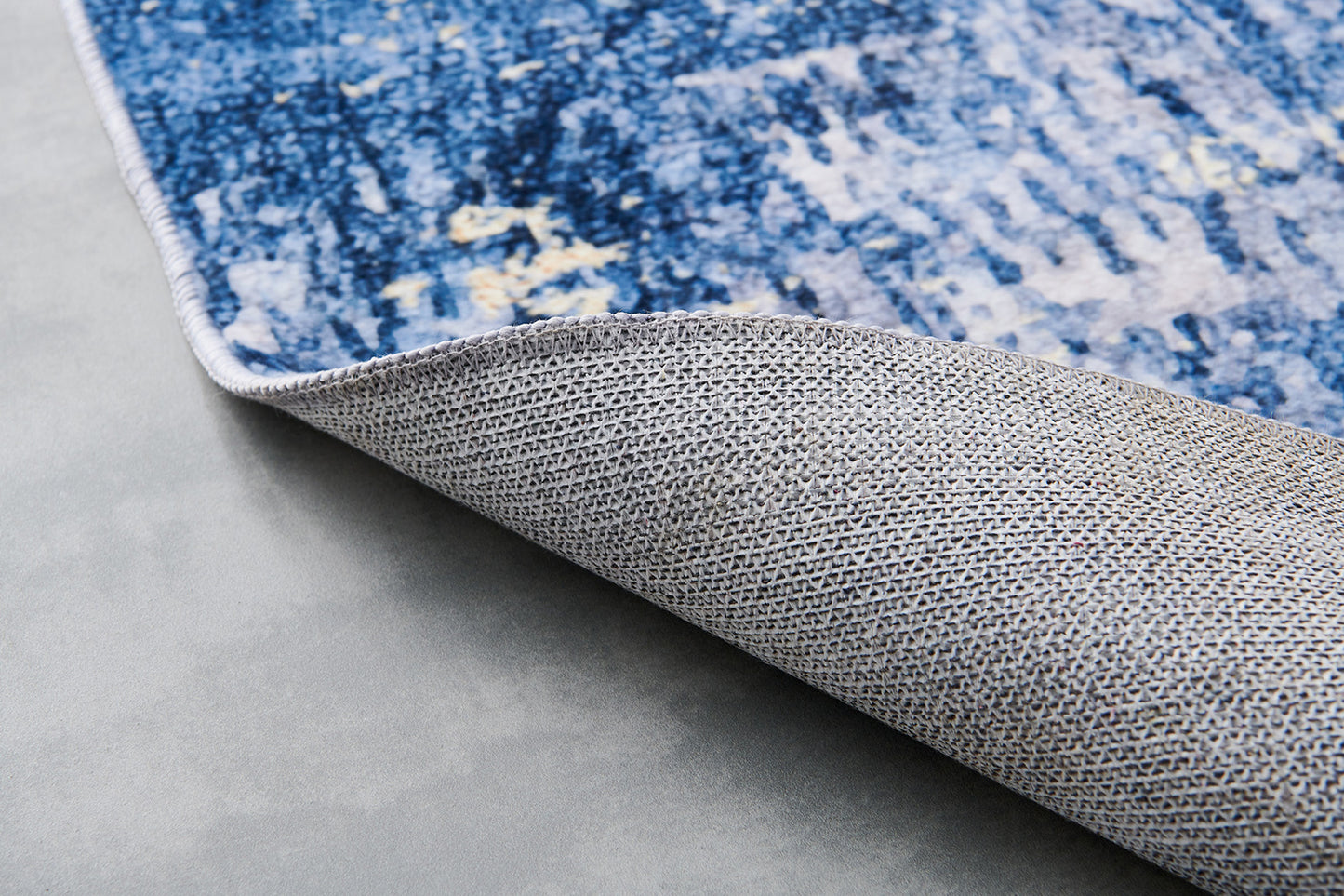 ZARA Collection Abstract Design Blue Gold (6' ft x 4' ft) Machine Washable Super Soft Area Rug