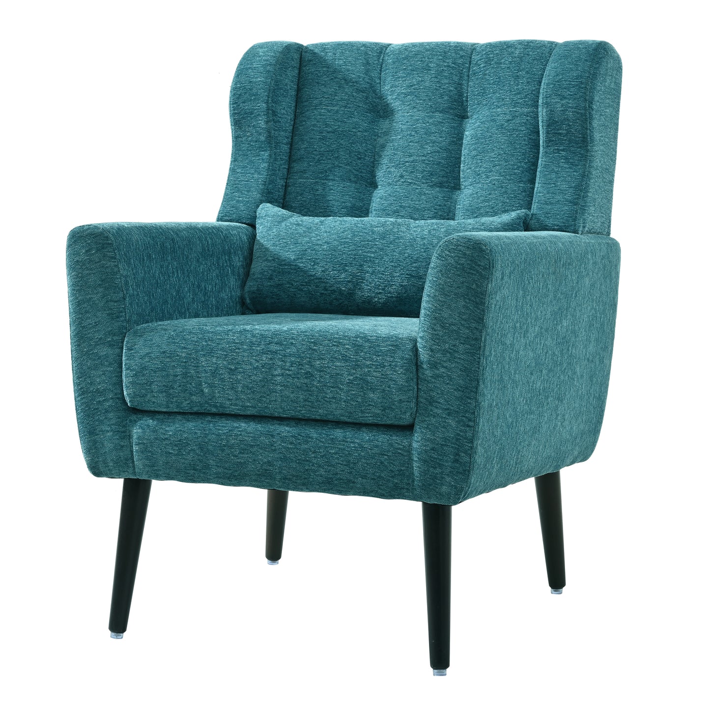 Sillón moderno con acento tapizado y relleno de espuma para sala de estar, cómodo sillón de lectura, moderno de mediados de siglo con tela de chenilla, sillón para sala de estar y dormitorio (verde azulado).