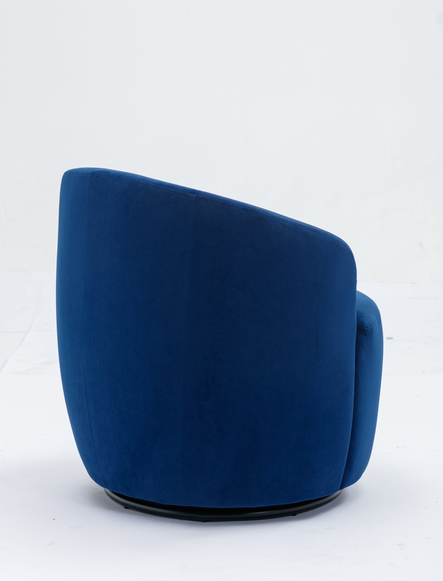 Sillón giratorio de terciopelo con acento tipo barril y aro metálico con revestimiento en polvo negro, color azul