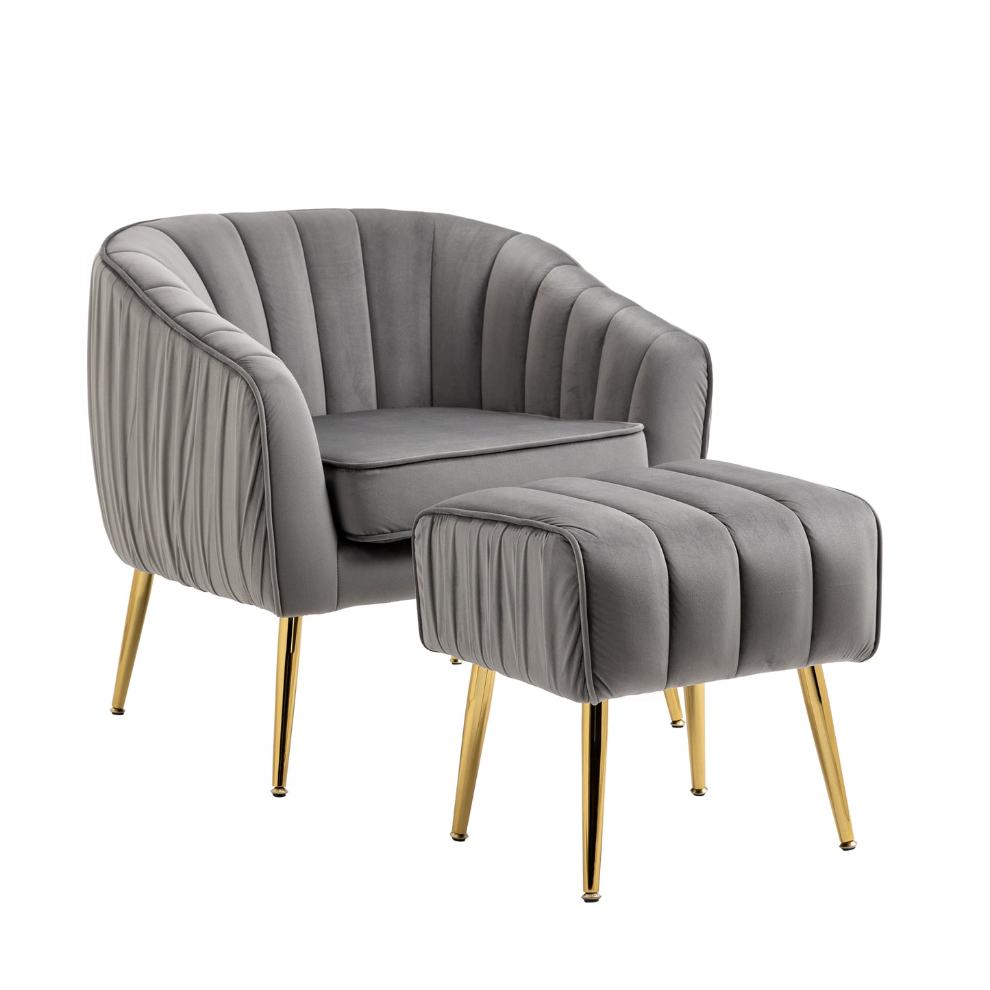 Sillón de terciopelo con otomana, moderno conjunto de otomana con capitoné para sala de estar y dormitorio, acabado dorado, gris