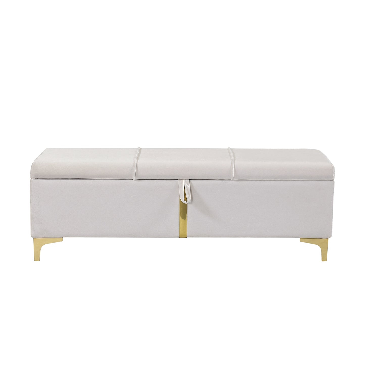 Juego de dormitorio de 2 piezas, cama Queen con plataforma tapizada y sistema de almacenamiento hidráulico, otomana con patas de metal, color beige.