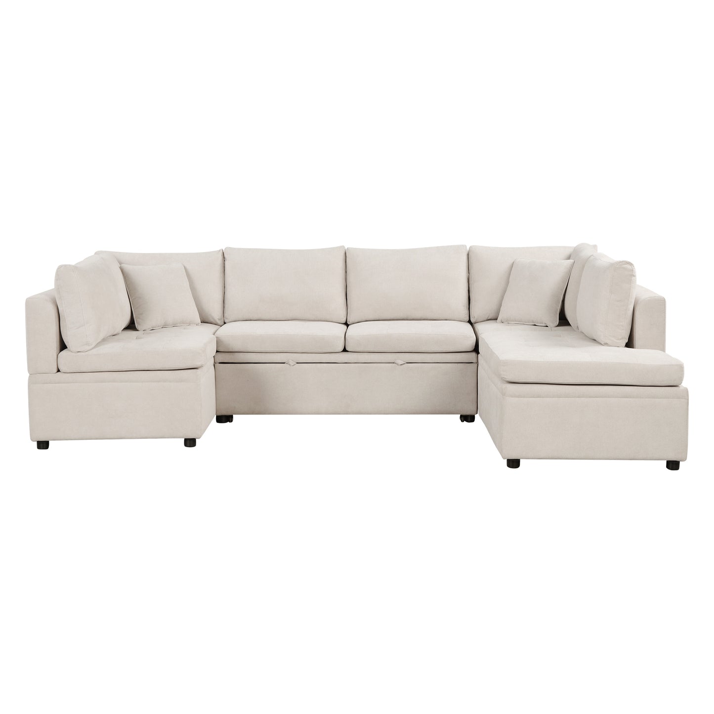 Sofá seccional extragrande de 117.3" en forma de U, sofá cama extraíble con dos cojines para sala de estar, color beige