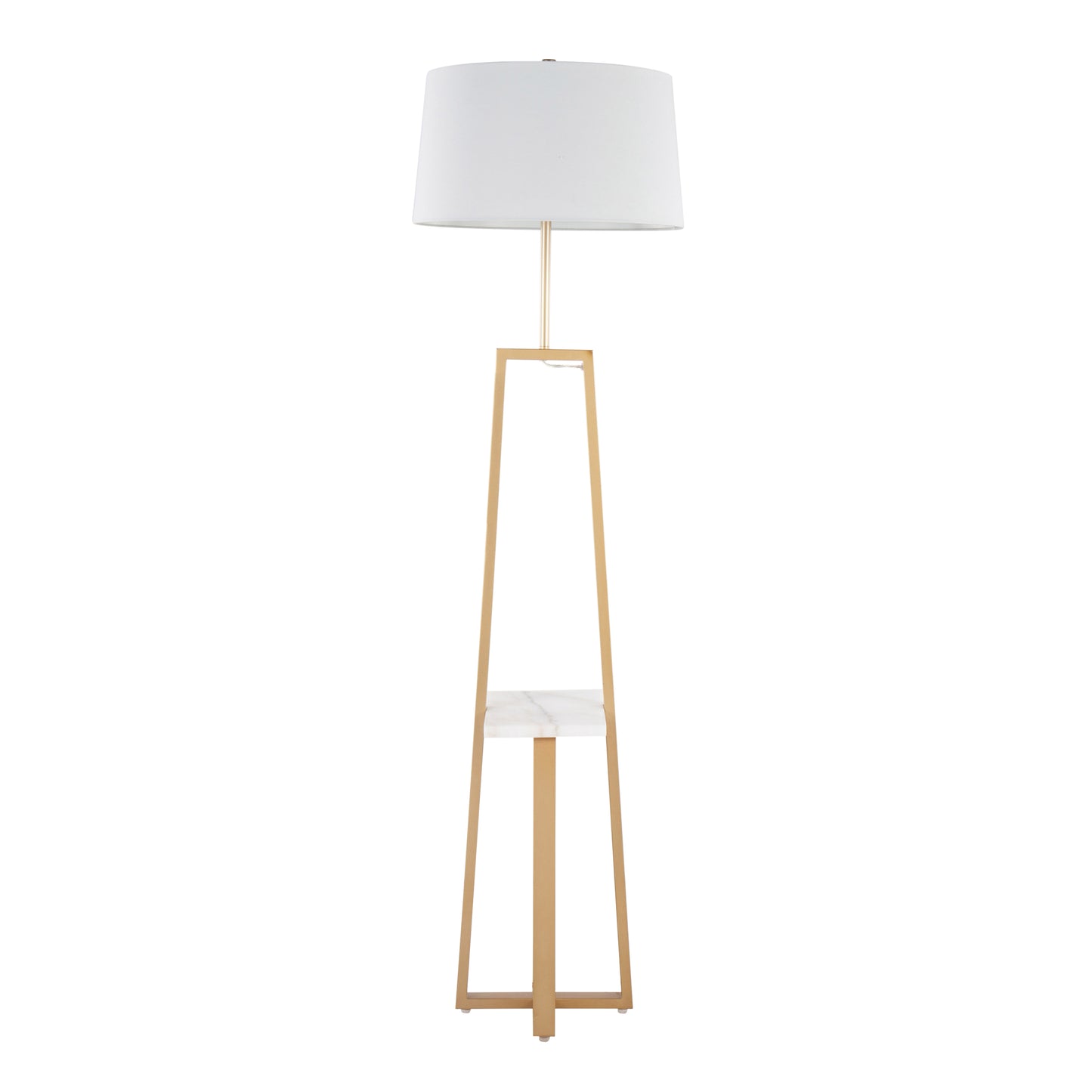 Cosmo Shelf Contemporary/Glam Floor Lamp in White Marble and Gold Metal with White Linen Shade by LumiSource