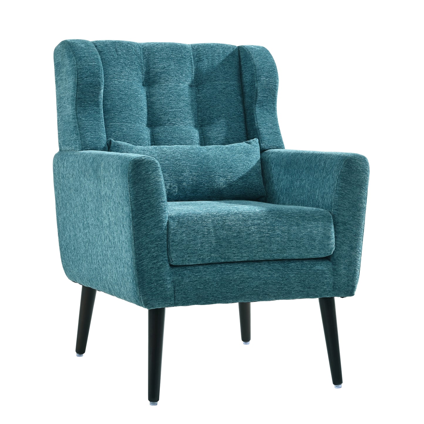 Sillón moderno con acento tapizado y relleno de espuma para sala de estar, cómodo sillón de lectura, moderno de mediados de siglo con tela de chenilla, sillón para sala de estar y dormitorio (verde azulado).