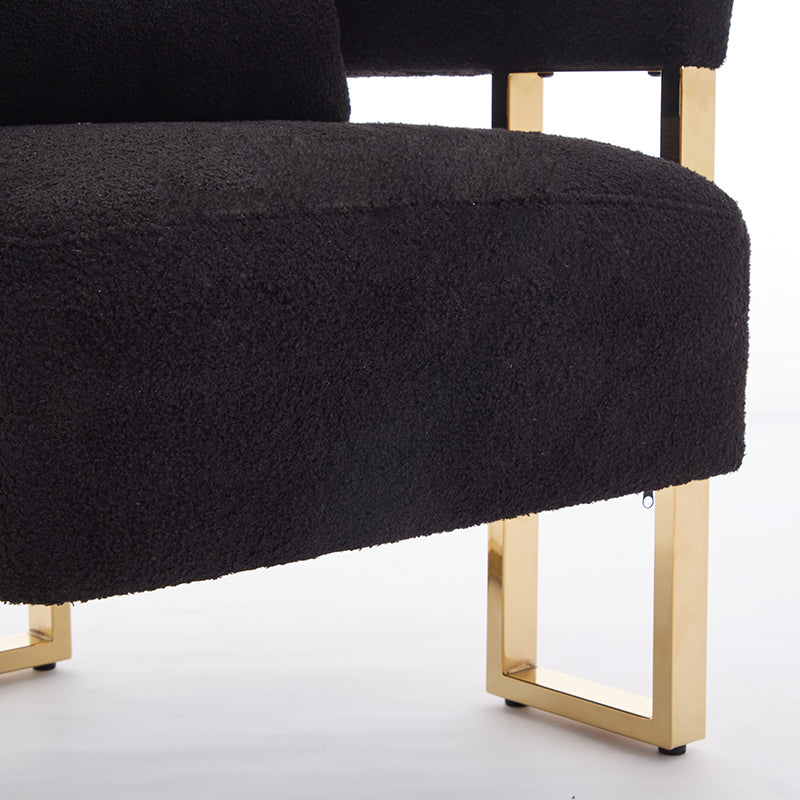 TS Modern decorative chair, living room side chair with gold metal legs, no wheels, suitable for dressing area, reception room, office,Teddy fleece upholstered metal foot sofa 2PCS Black
