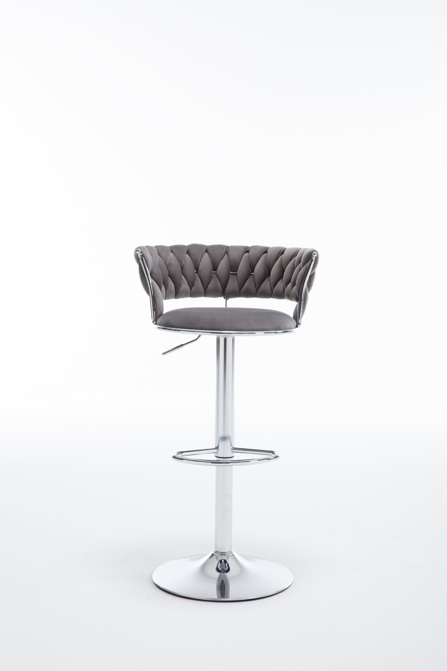 Set of 2 Bar Stools,with Chrome Footrest and Base Swivel Height Adjustable Mechanical Lifting Velvet + Bar Stool-GREY