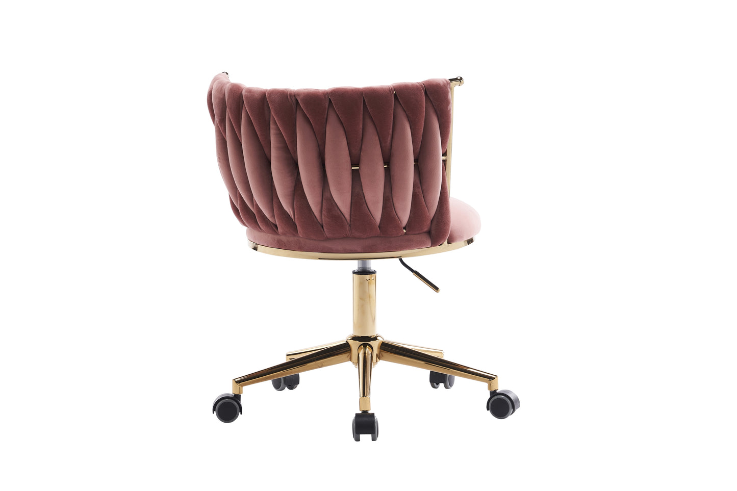 Silla de escritorio tapizada para oficina en casa con ruedas giratorias ajustables, ergonómica para sala de estar, dormitorio, oficina y estudio (rosa)