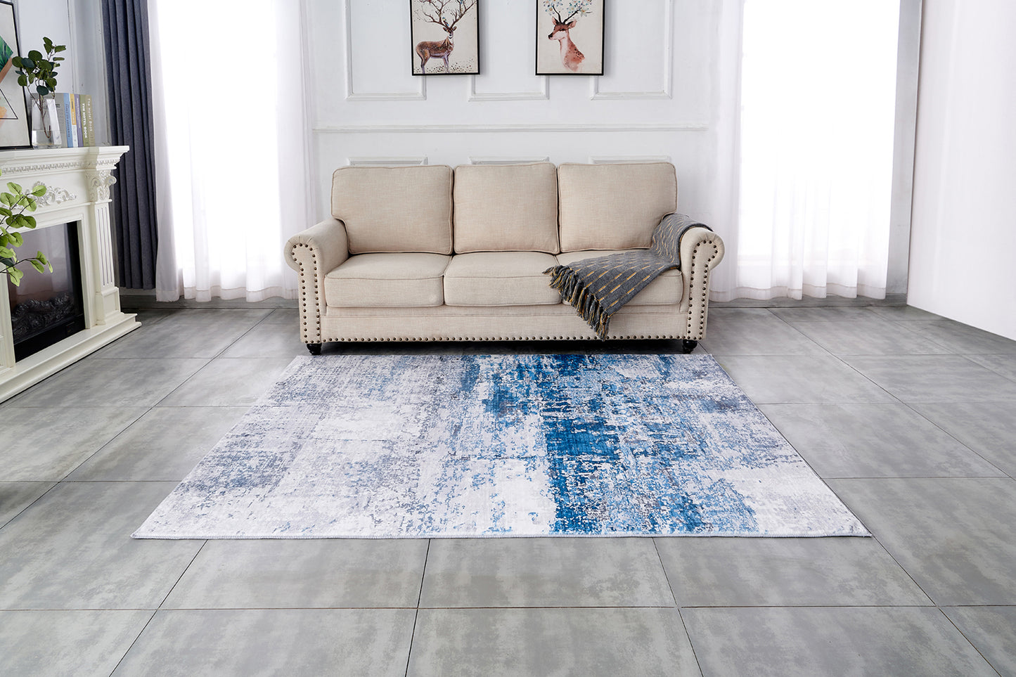 ZARA Collection Abstract Design Gray Turquoise (5' ft x 3' ft) Machine Washable Super Soft Area Rug