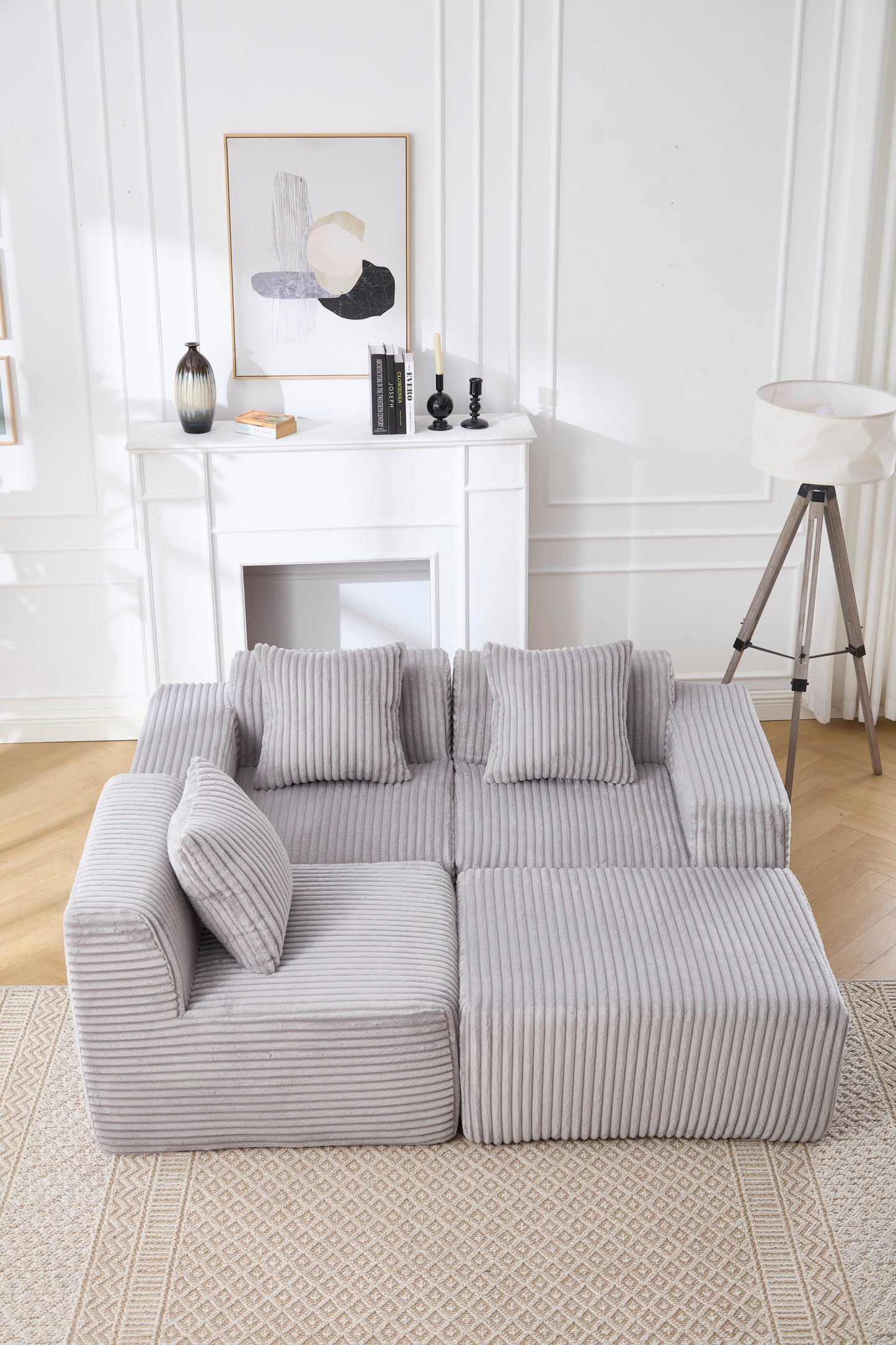 Modern Minimalist Modular Sectional Sofa, L-Shape Upholstered Cloud Couch with Deep Seats, Right Facing Chaise for Living Room-Light Gray