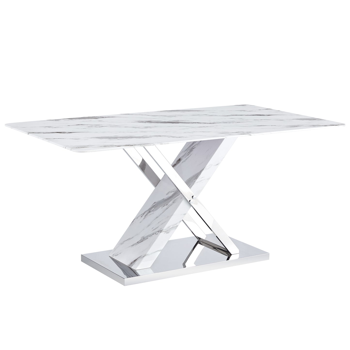 Table and chair set, modern dining table, imitation marble white top and silver legs, soft and comfortable dining chair, perfect for dinner, meetings, home and office decor