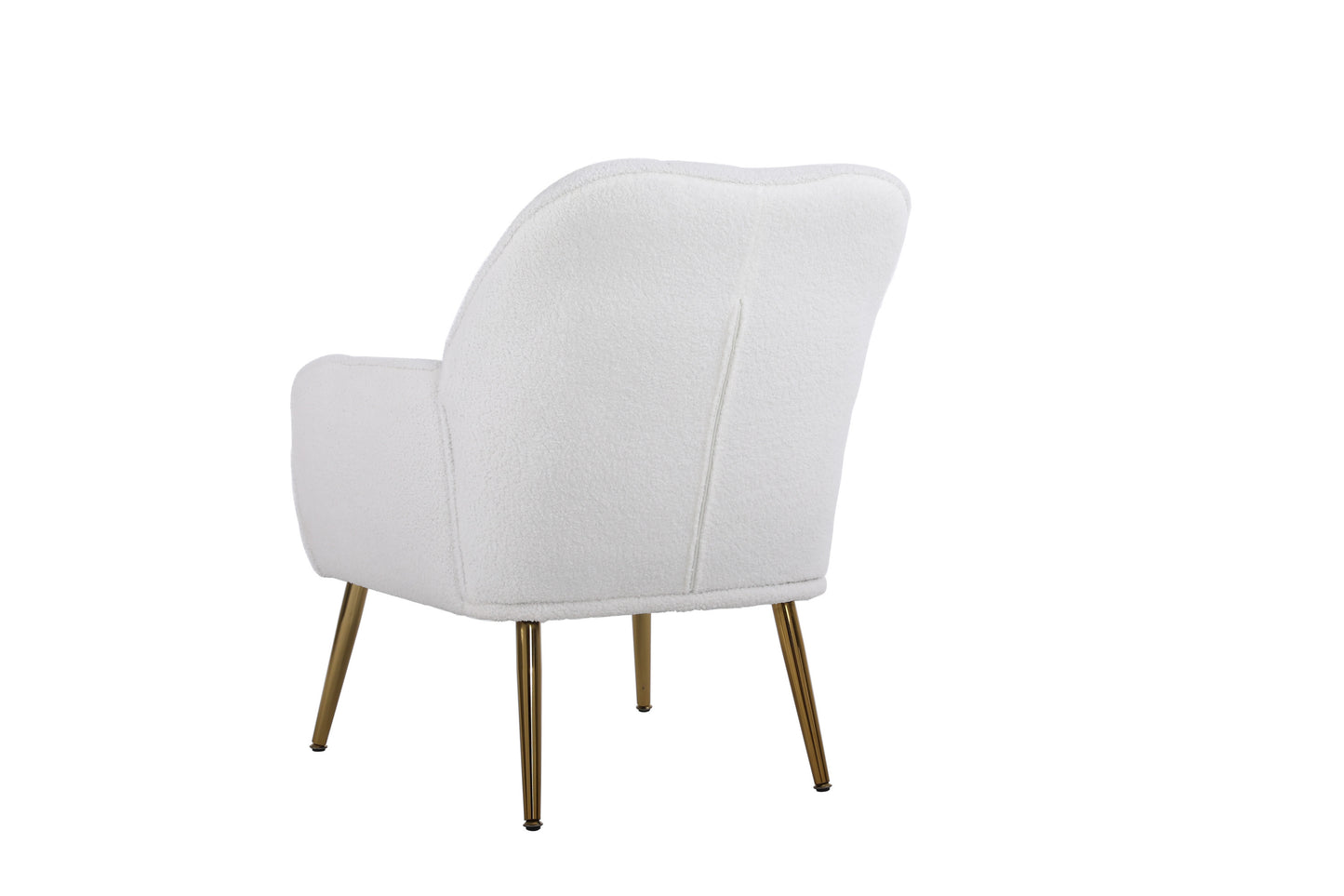 Sillón moderno y ergonómico de tela suave color blanco marfil para sala de estar, dormitorio, hogar, con patas doradas y patas ajustables para interiores.