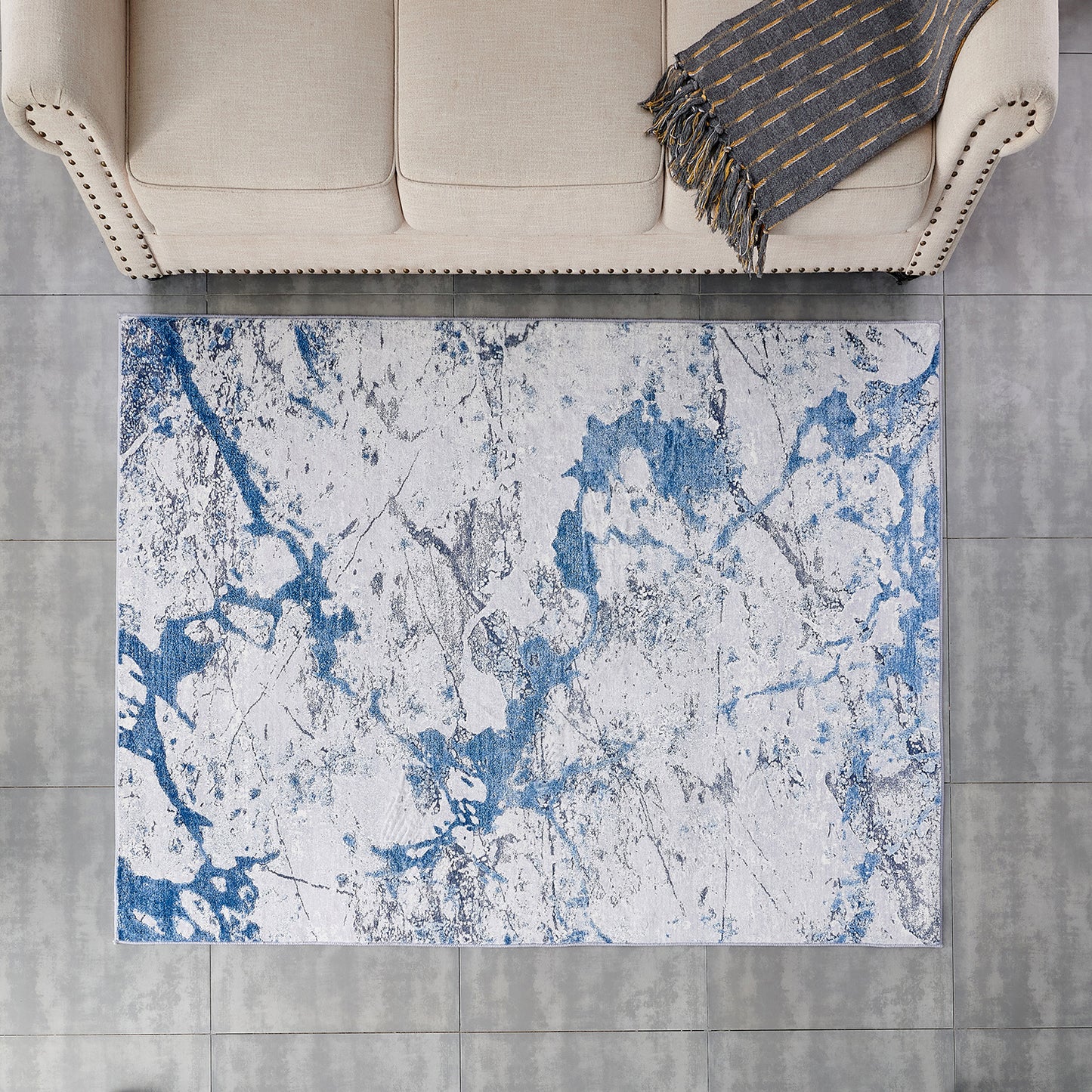 ZARA Collection Abstract Design Silver Blue (6' ft x 4' ft) Machine Washable Super Soft Area Rug