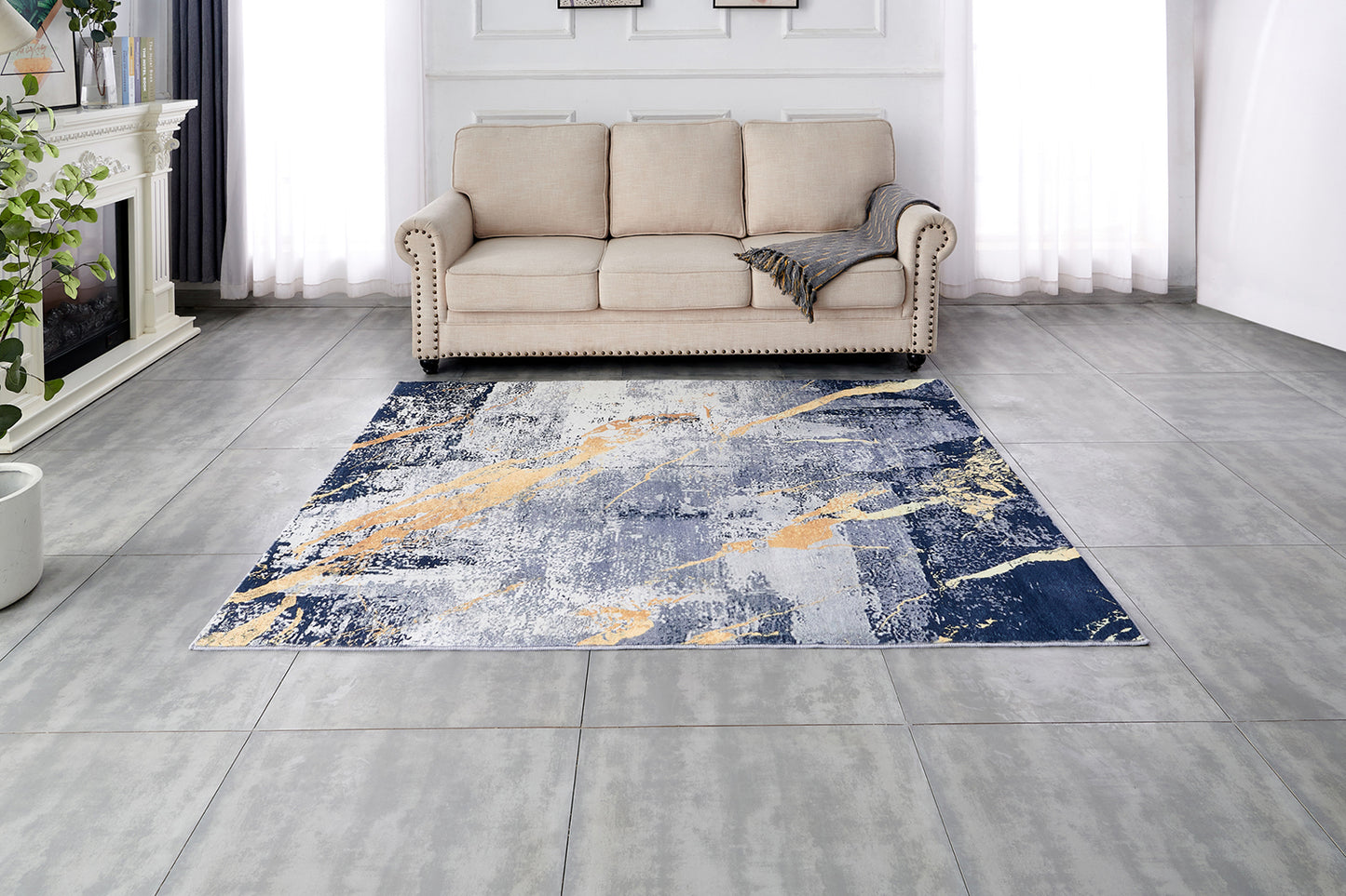 ZARA Collection Abstract Design Blue Gray Yellow (10.5' ft x 7.5' ft) Machine Washable Super Soft Area Rug