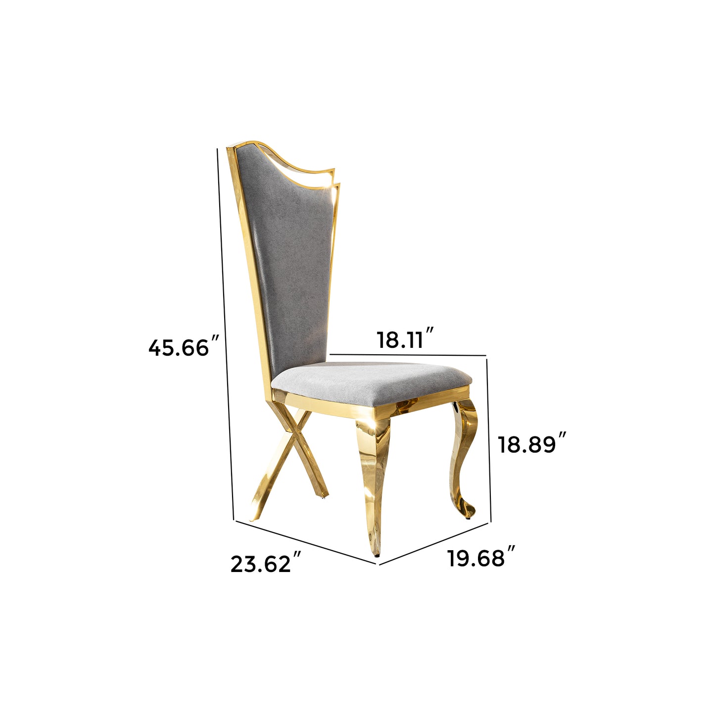 Gorgeous Streamlined High Back Grey fabric stainless steel dining chair, set of 2