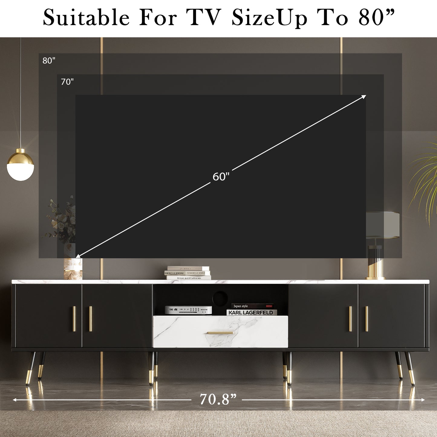 71'' Modern TV Stand with 2 Cabinets& Open Compartments, Entertainment Center for TVs up to 80'', Television Console for Living Room, Bedroom, Home Theatre