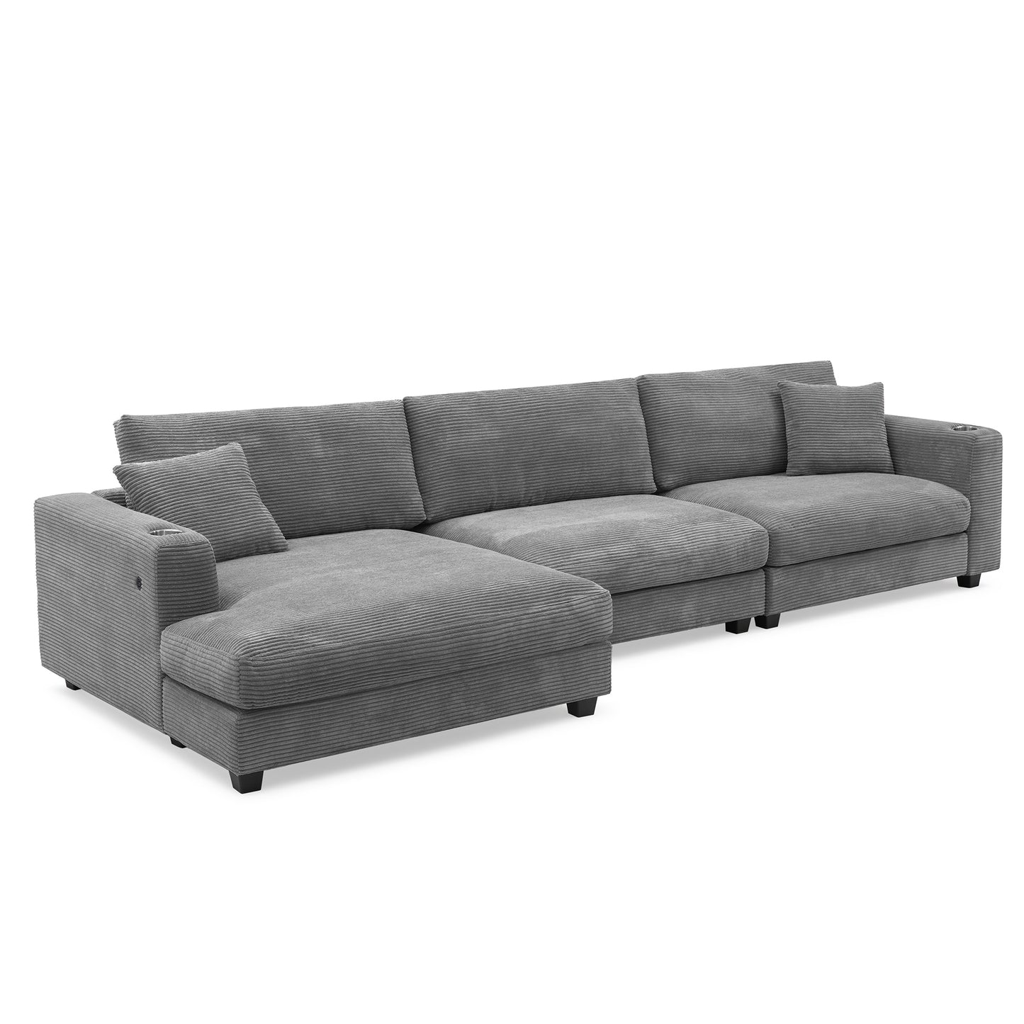 Sofá seccional extragrande de pana de 134 x 54 pulgadas, sofá nube en forma de L con puerto de carga USB, portavasos, sofá cama profundo con chaise longue de 50 pulgadas, cómodo mueble de interior para sala de estar, 3 colores