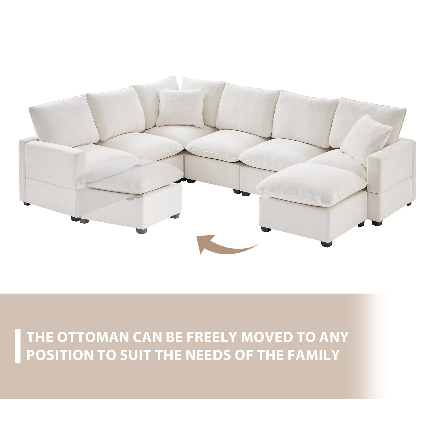 110*86" Modern U Shape Modular Sofa, 7 Seat Chenille Sectional Couch Set with 2 Pillows Included, Freely Combinable Indoor Funiture for Living Room, Apartment, Office, 2 Colors