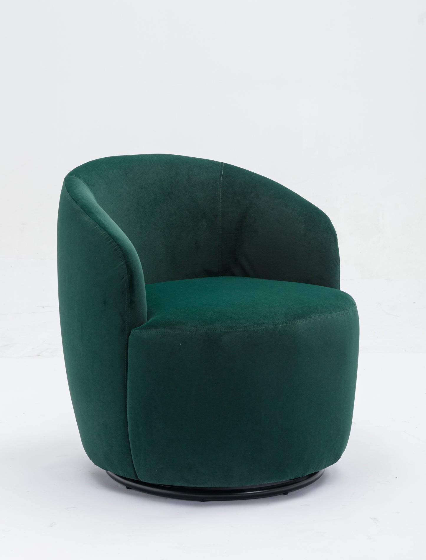 Sillón giratorio de terciopelo con acento tipo barril y aro metálico con revestimiento en polvo negro, color verde