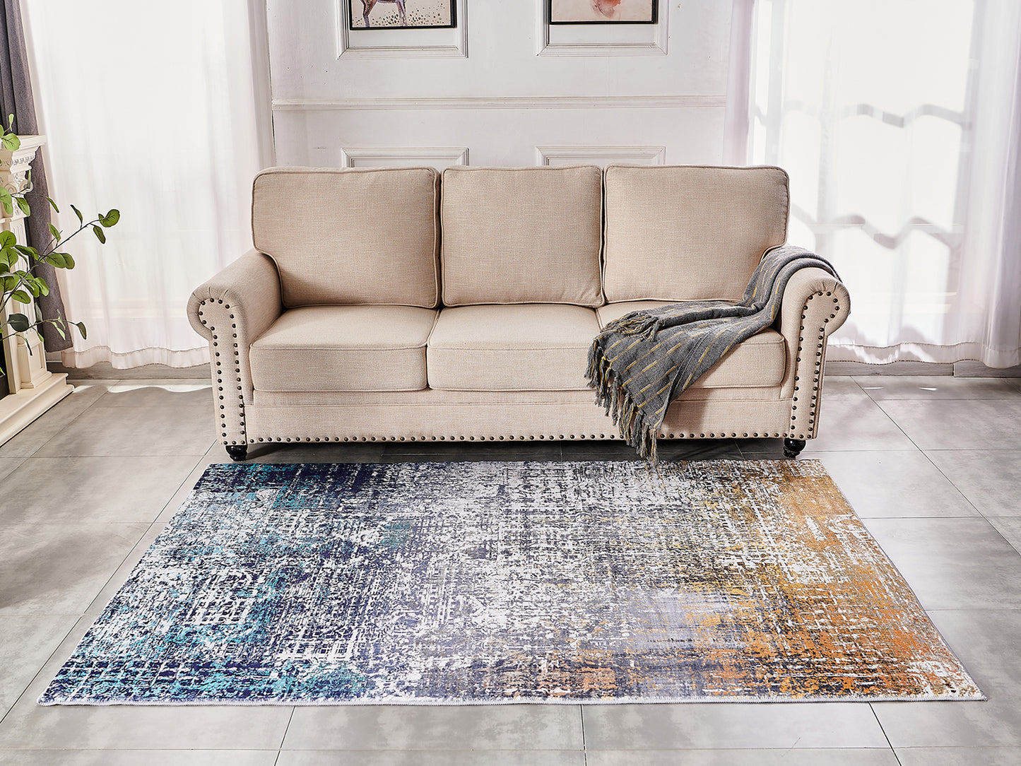 ZARA Collection Abstract Design Turquoise Gray Rust (10.5' ft x 7.5' ft) Machine Washable Super Soft Area Rug