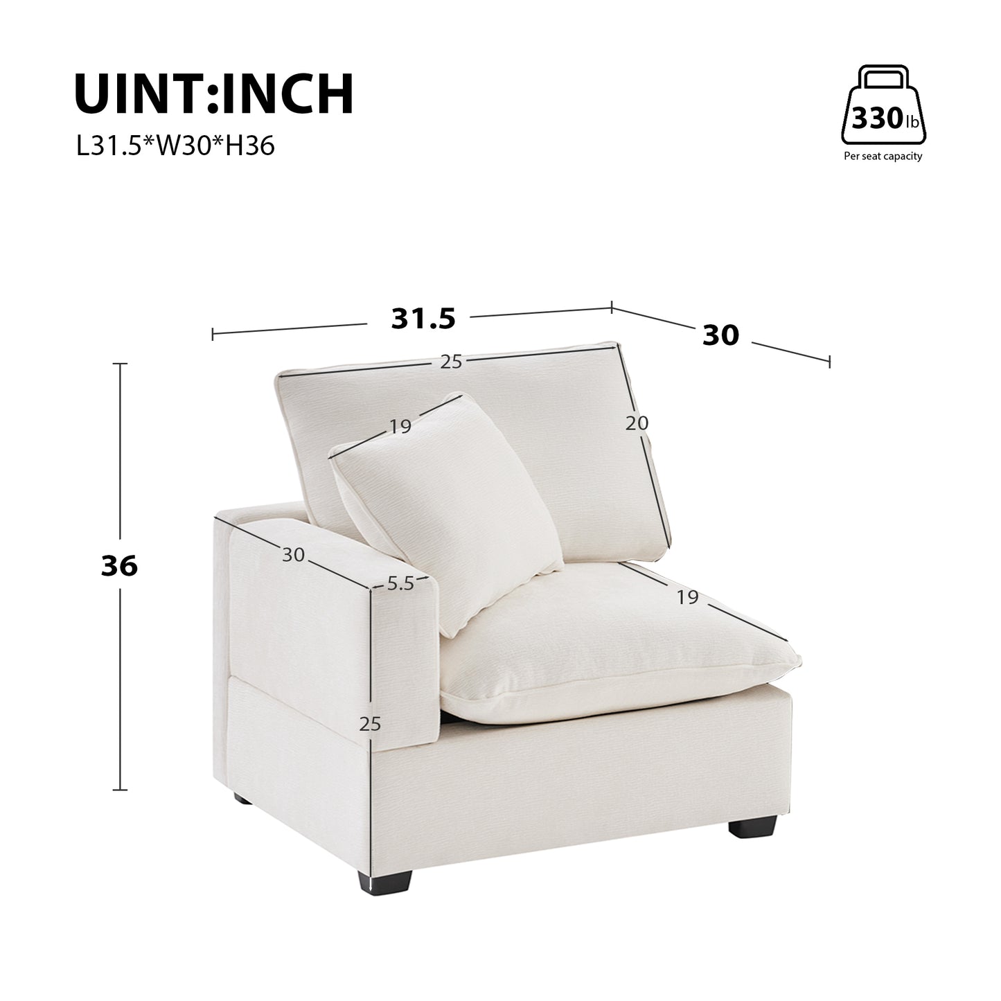 31.5*30" Left Seat Module for Modular Sectional Sofa,Chenille,2 Colors