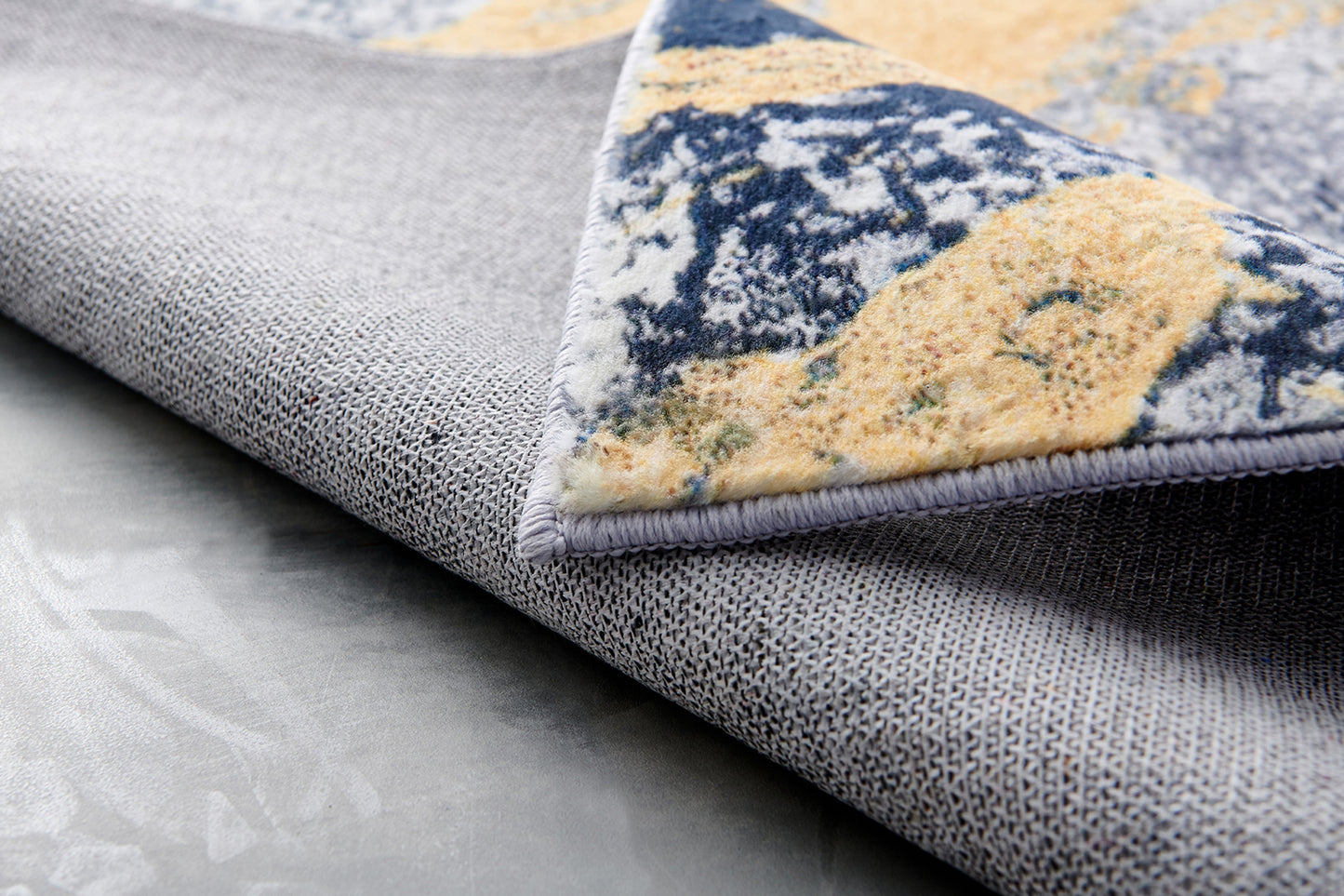 ZARA Collection Abstract Design Blue Gray Yellow (3' ft x 2' ft) Machine Washable Super Soft Area Rug