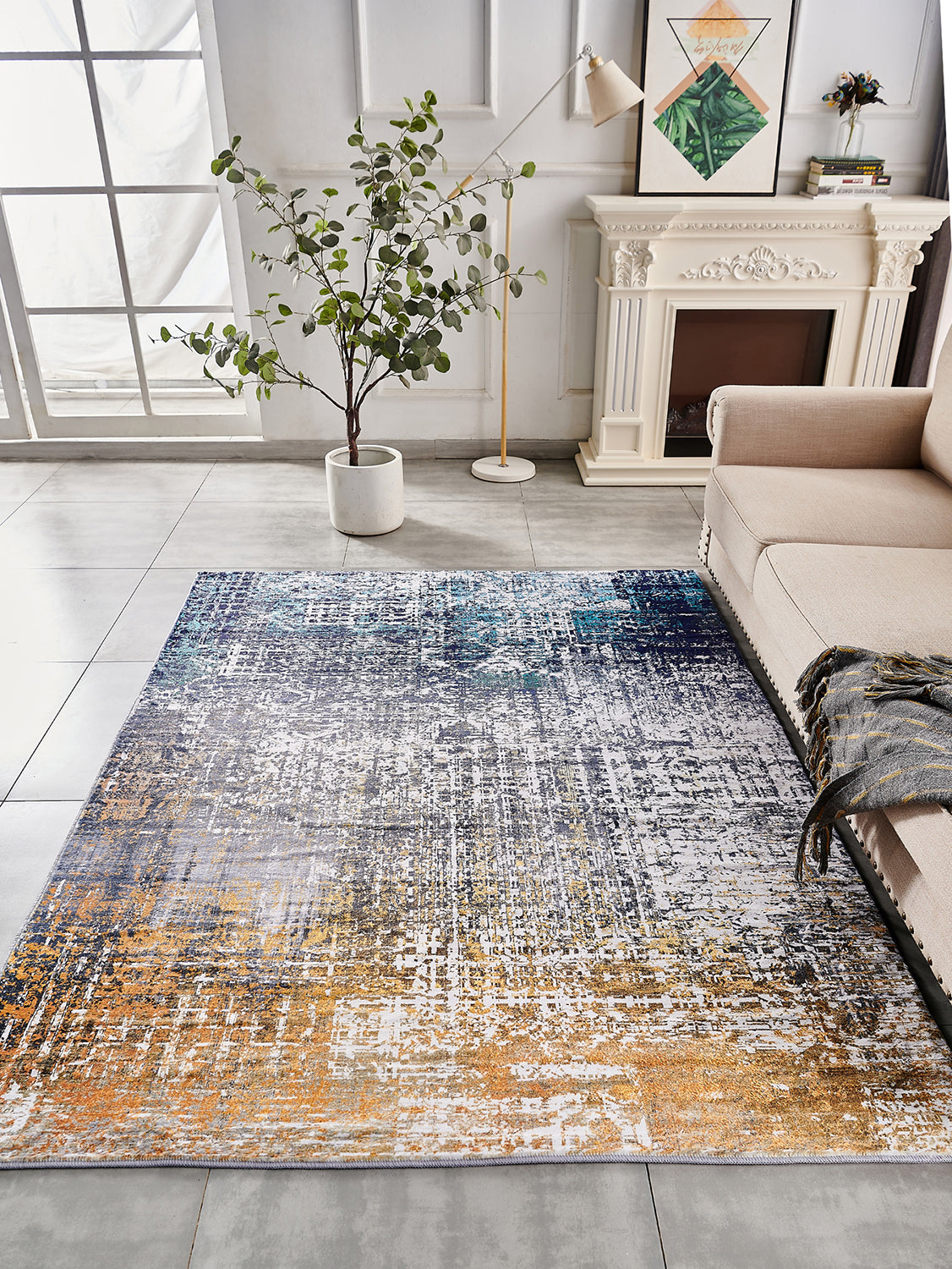 ZARA Collection Abstract Design Turquoise Gray Rust (3' ft x 2' ft) Machine Washable Super Soft Area Rug