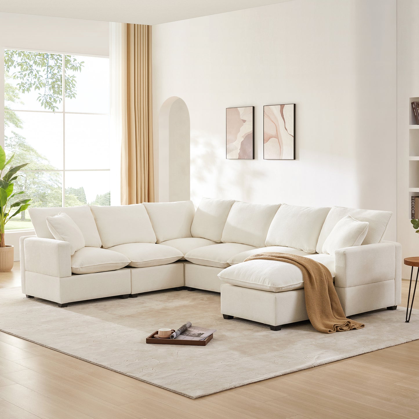 110*86" Modern U Shape Modular Sofa, 7 Seat Chenille Sectional Couch Set with 2 Pillows Included, Freely Combinable Indoor Funiture for Living Room, Apartment, Office, 2 Colors