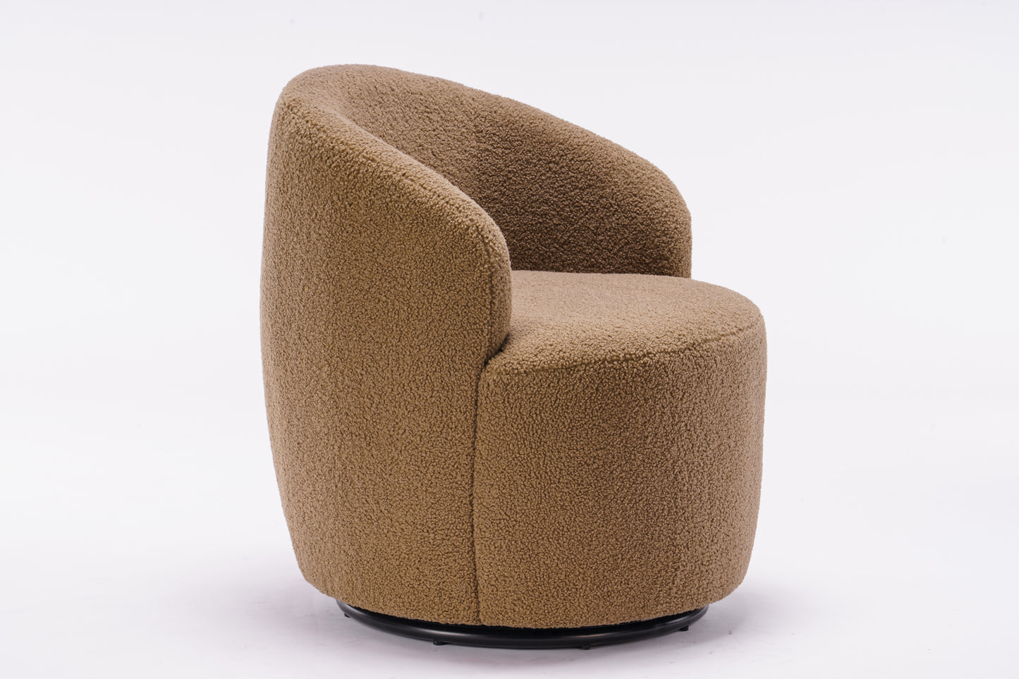 Teddy Fabric Swivel Accent Armchair Barrel Chair With Black Powder Coating Metal Ring,Coffee Brown